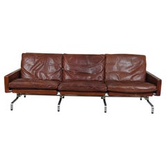 Poul Kjærholm PK-31/3 Sofa in Brown Patinated Leather