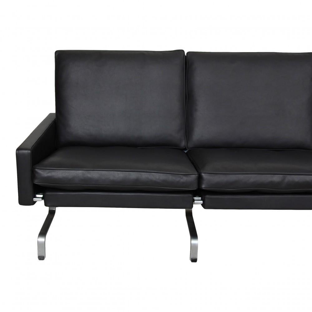 Scandinavian Modern Poul Kjærholm Pk-31/3 Sofa Reupholstered in Black Aniline Leather For Sale