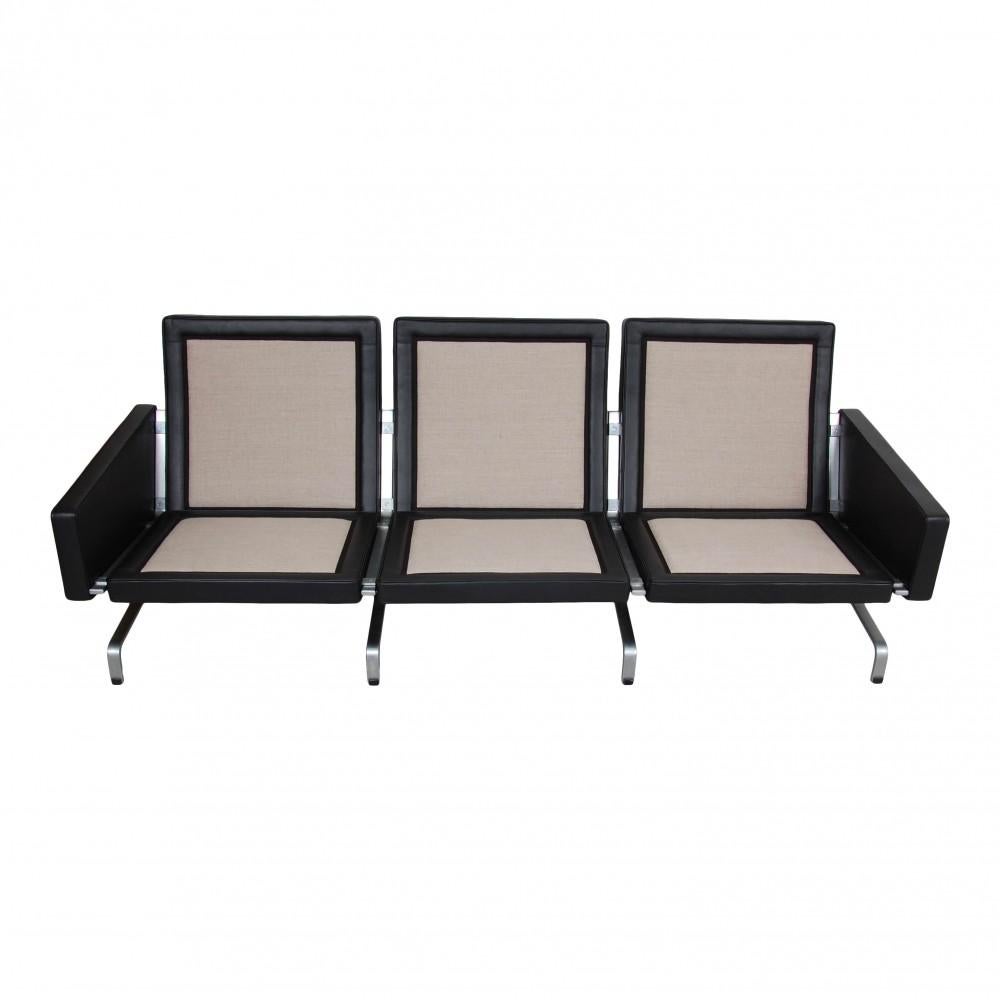 Poul Kjærholm Pk-31/3 Sofa Reupholstered in Black Aniline Leather For Sale 1
