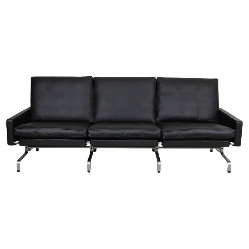 Poul Kjærholm Pk-31/3 Sofa Reupholstered in Black Aniline Leather For Sale