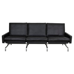 Poul Kjærholm Pk-31/3 Sofa Reupholstered in Black Aniline Leather