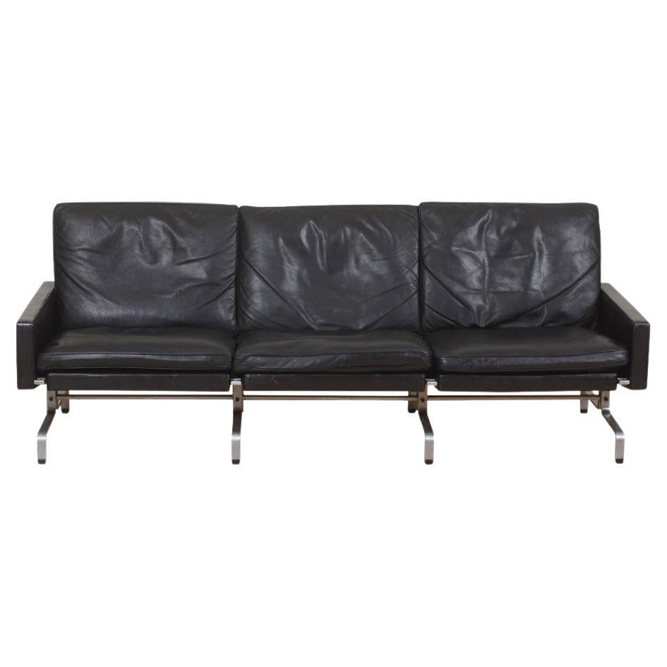 Poul Kjærholm PK-31/3 Sofa mit patiniertem schwarzem Leder von Kold Christensen