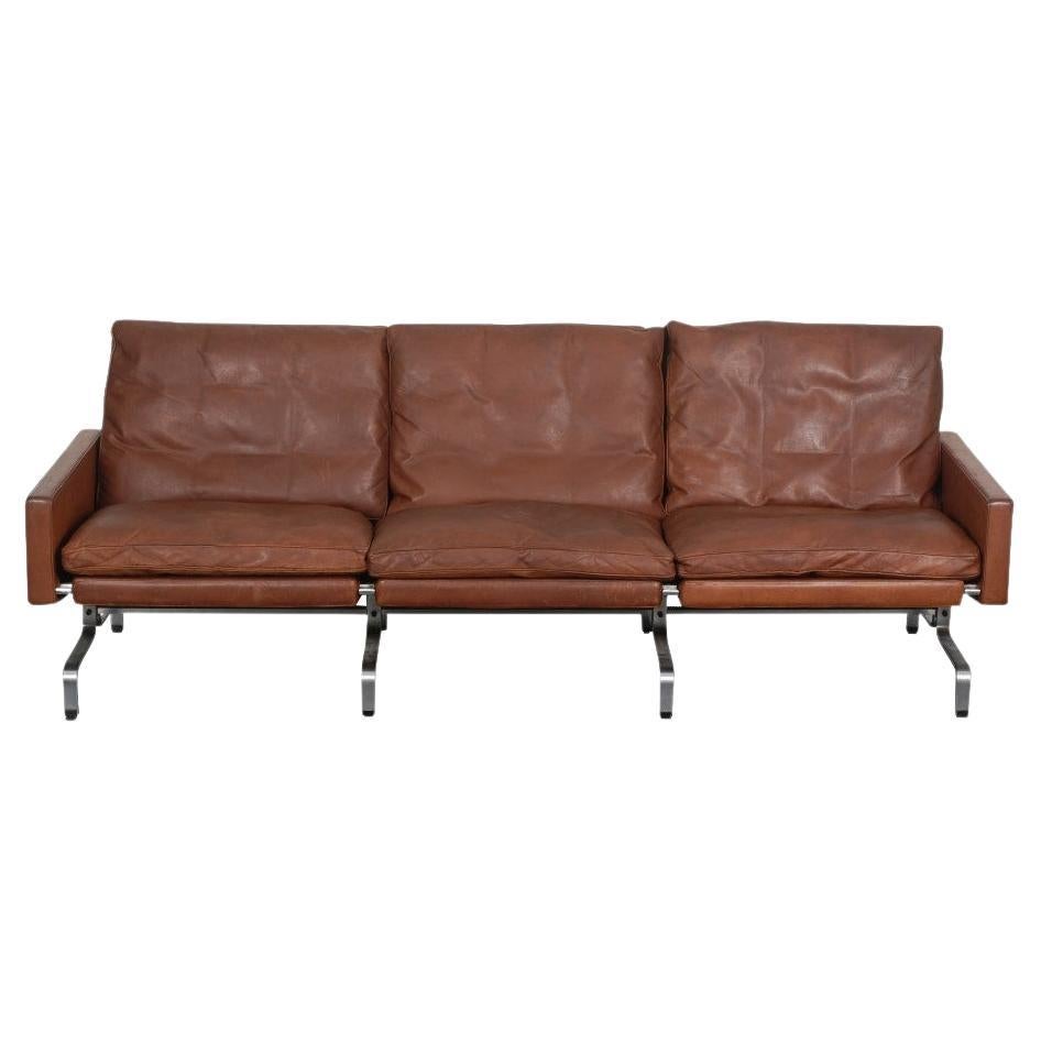 Poul Kjærholm PK-31/3 sofa with patinated brown leather from Kold Christensen For Sale