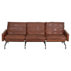 Poul Kjærholm PK-31/3 sofa with patinated brown leather from Kold Christensen