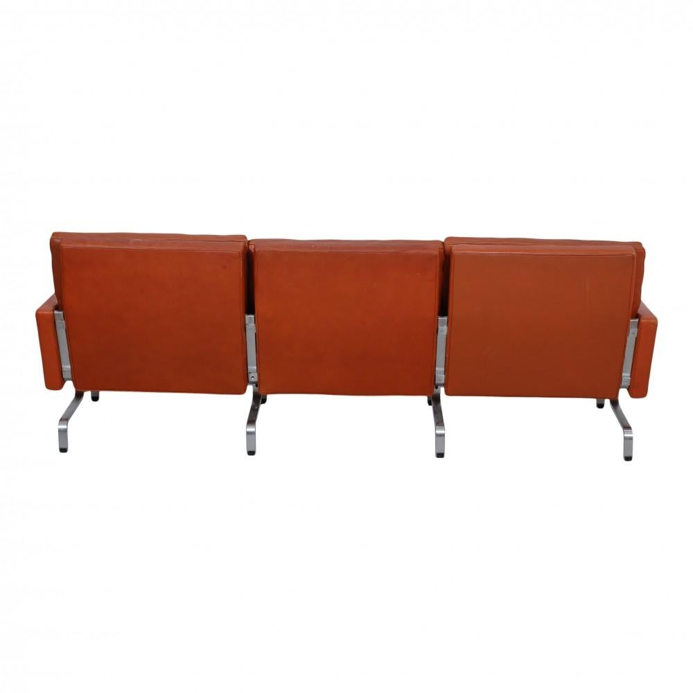 Danish Poul Kjærholm PK-31/3 Sofa with Patinated Cognac Leather from Kold Christensen