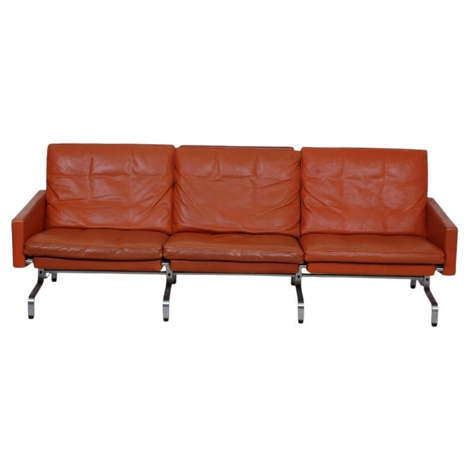 Poul Kjærholm PK-31/3 Sofa with Patinated Cognac Leather from Kold Christensen For Sale