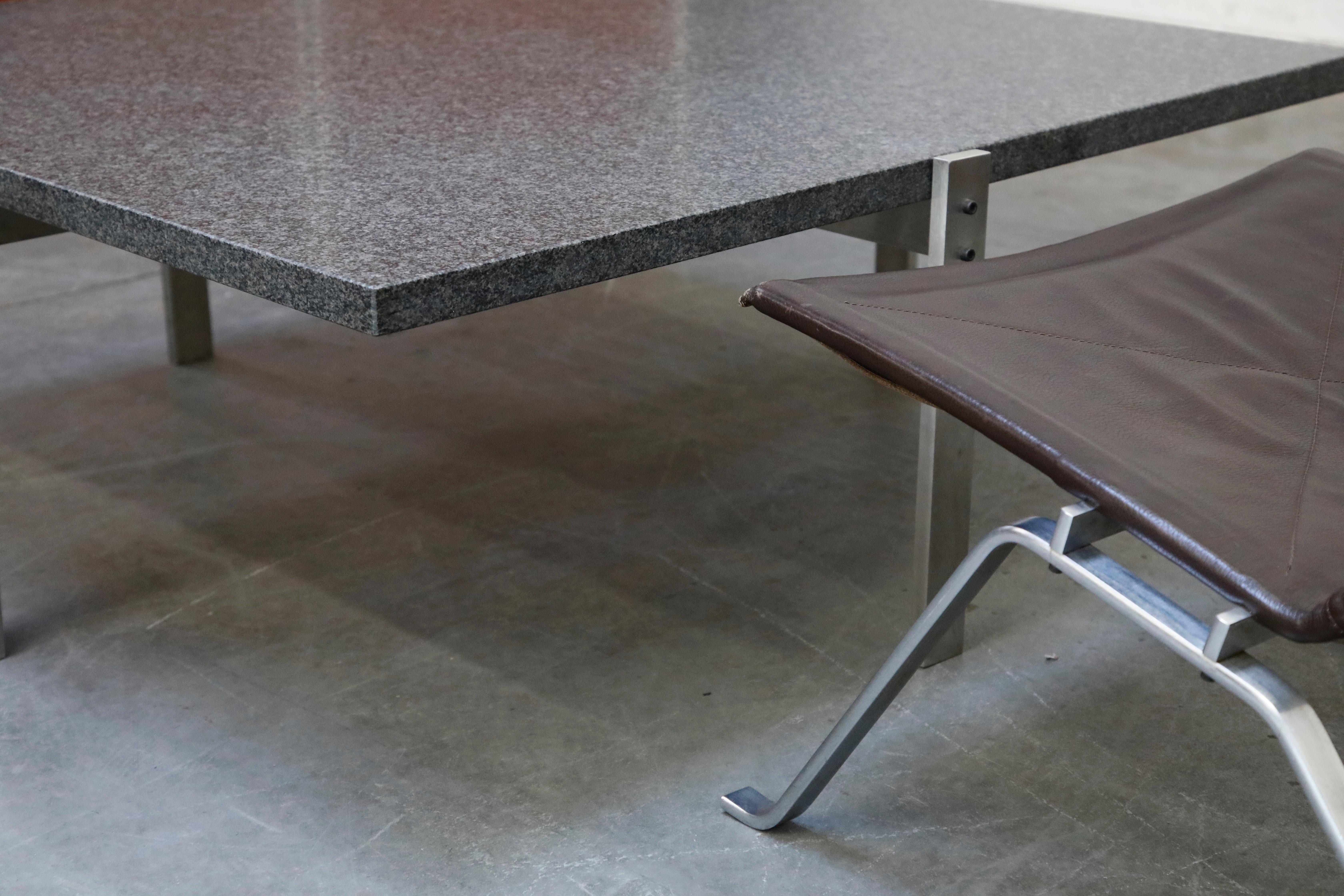 Poul Kjærholm 'PK-65' Steel and Honed Granite Coffee Table, Signed 2