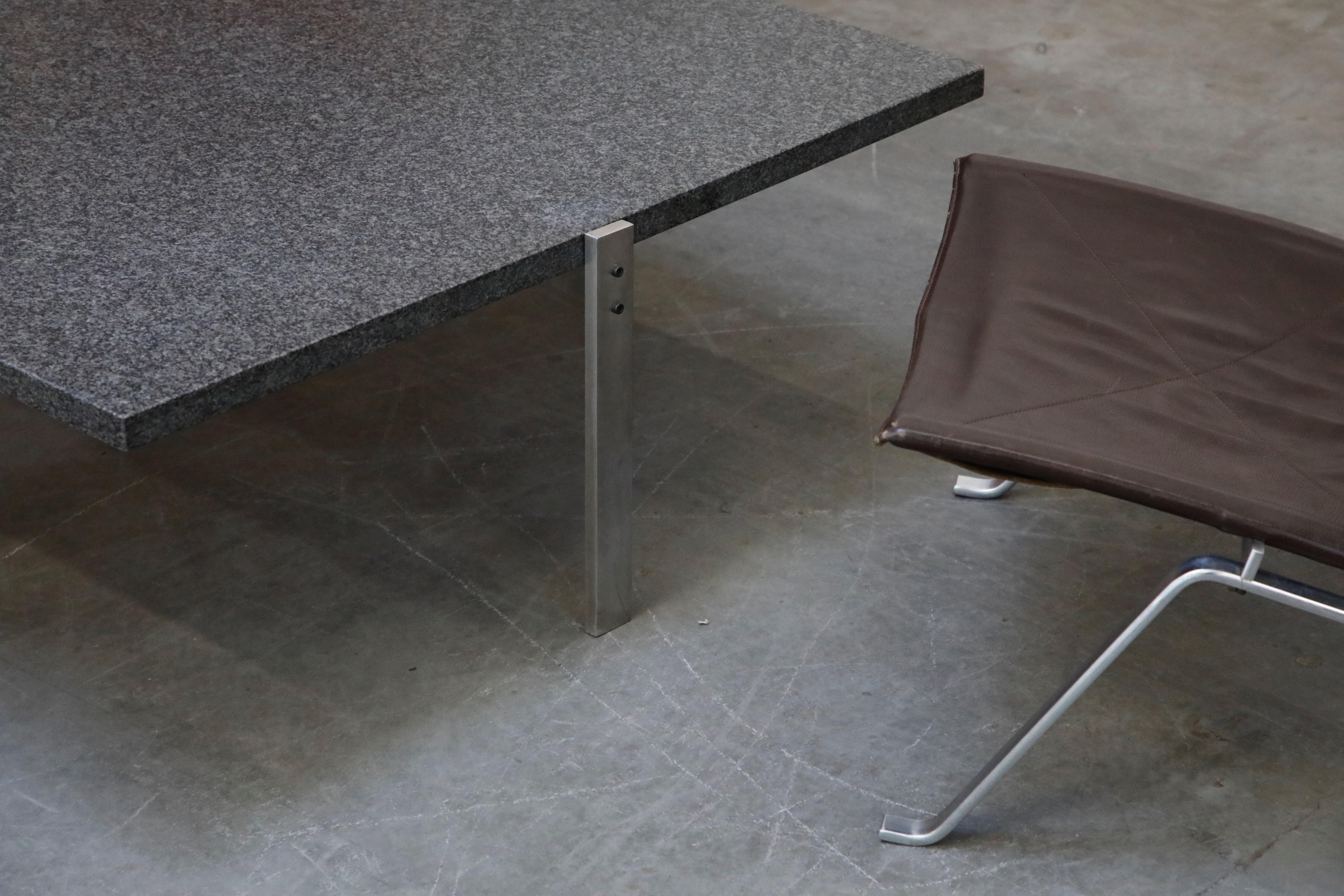 Poul Kjærholm 'PK-65' Steel and Honed Granite Coffee Table, Signed 3