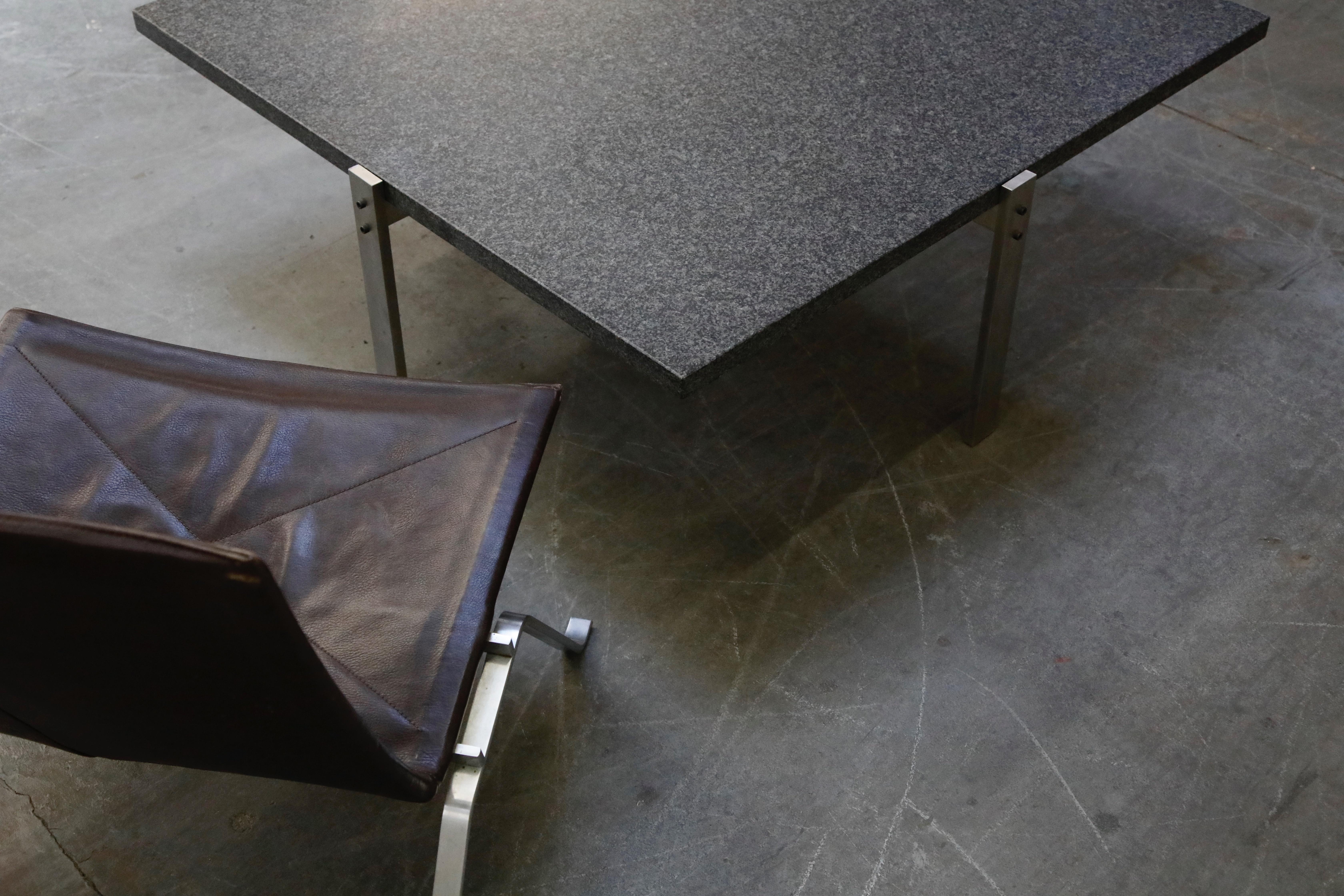 Poul Kjærholm 'PK-65' Steel and Honed Granite Coffee Table, Signed 4