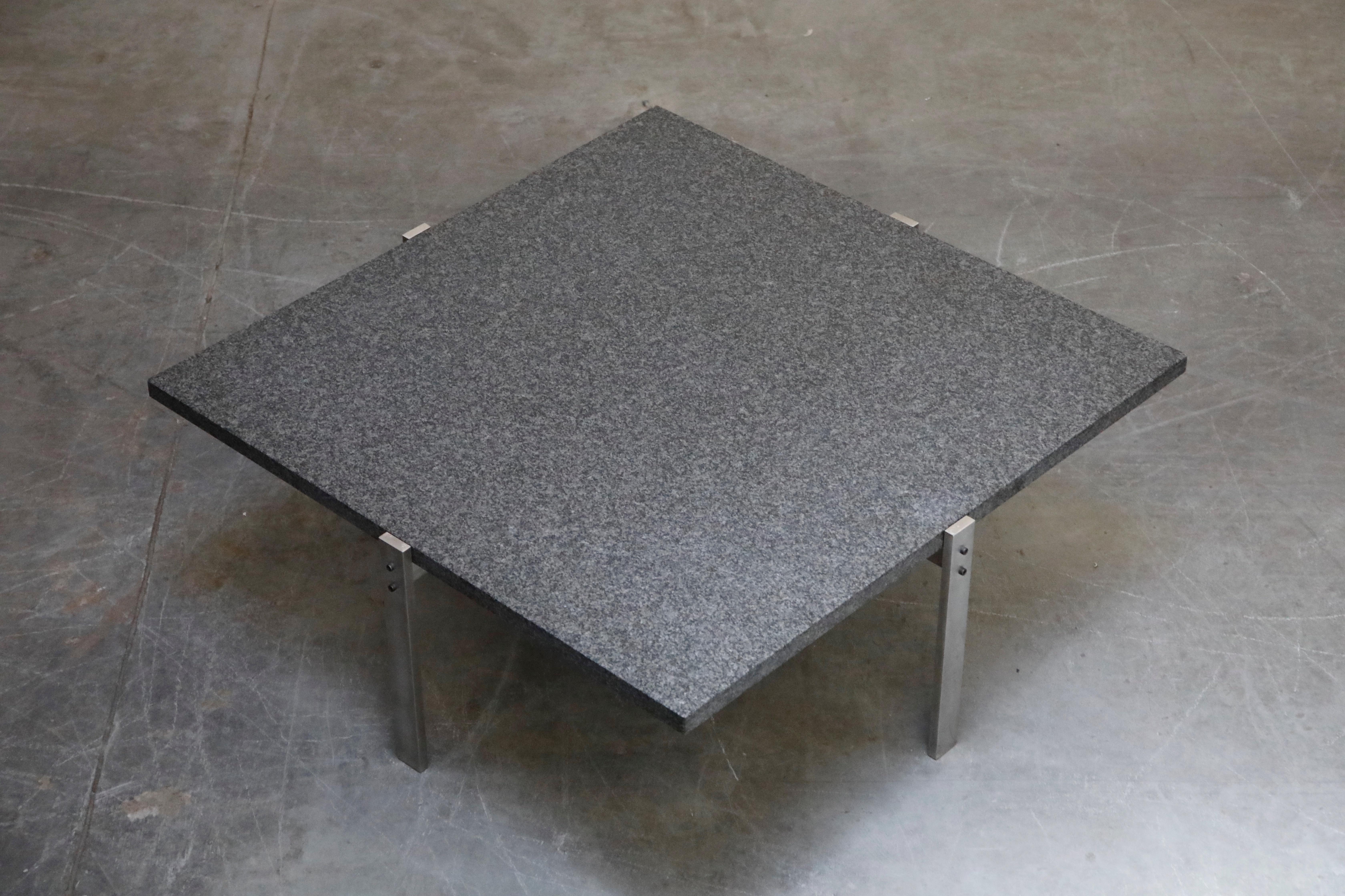 This very large sized 'PK-65' steel and honed granite coffee table by Poul Kjærholm for Kjærholm Productions was one of his last designs before his passing in 1980. Designed in 1979 and originally produced by E Kold Chrisensen in Denmark from