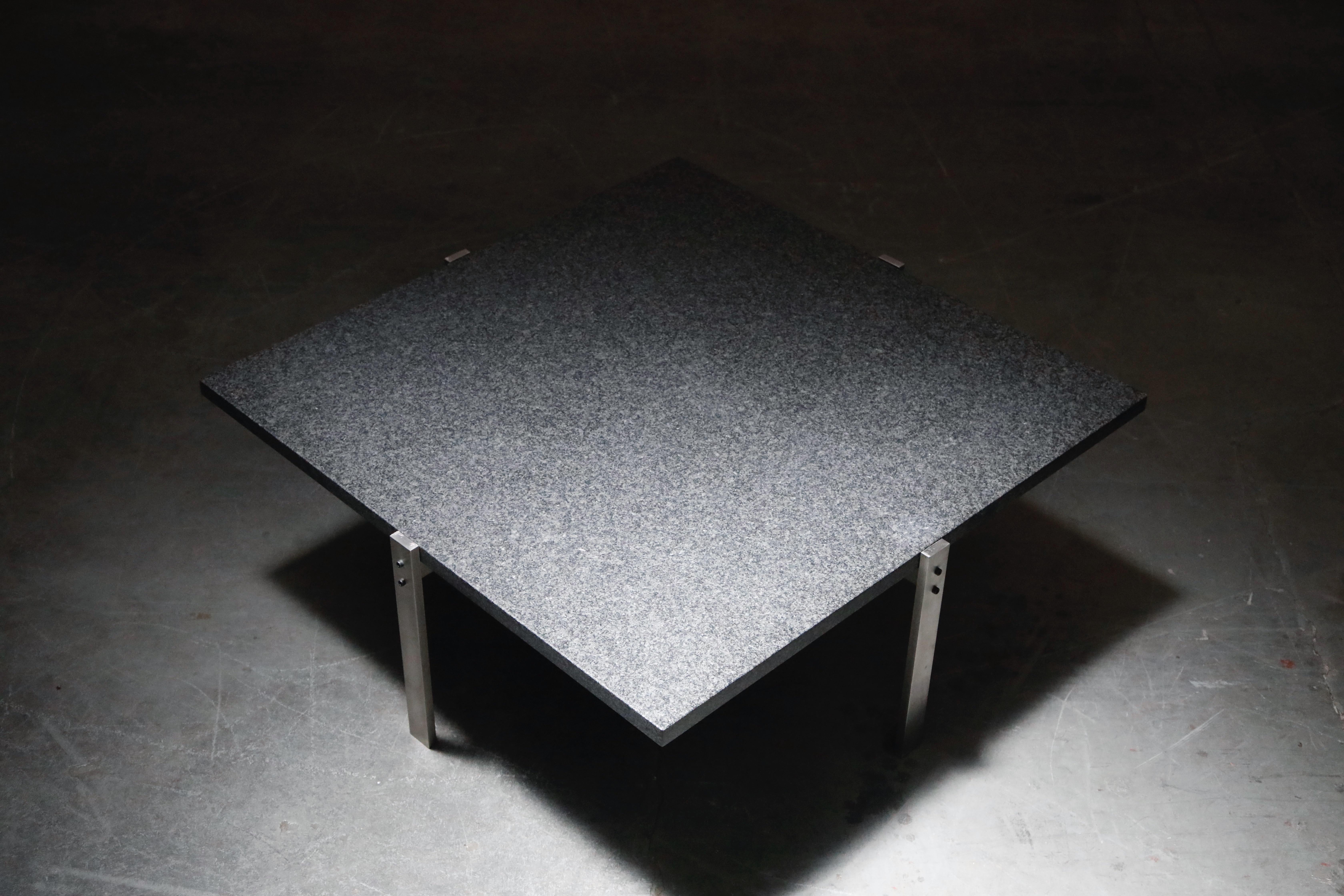 Mid-Century Modern Poul Kjærholm 'PK-65' Steel and Honed Granite Coffee Table, Signed