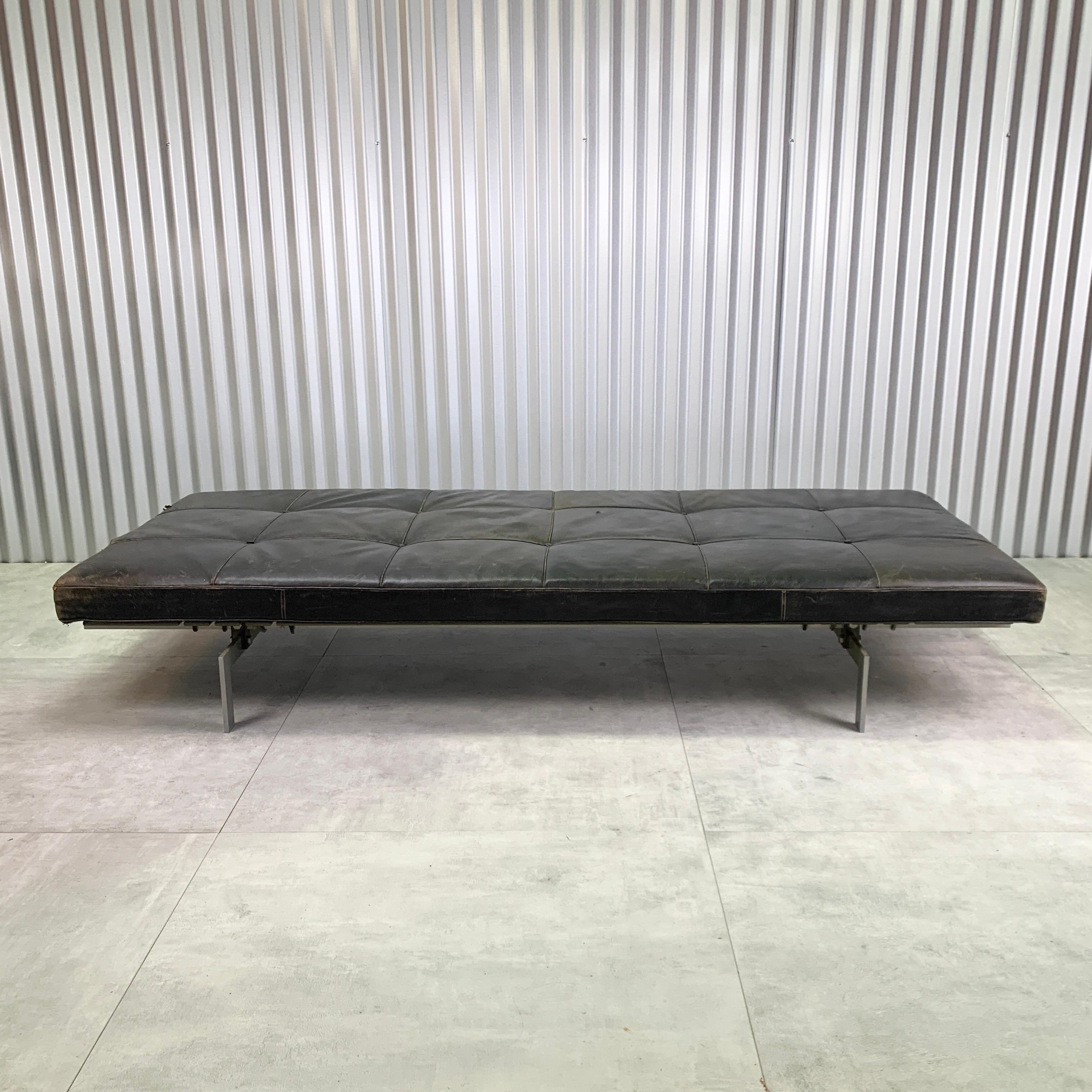 Incredible as-found Poul Kjaerholm PK 80 daybed for E Kold Christiansen in original as found condition. Heavy patina and wear adding charm and uniqueness. Could be professionally restored but something seems rather authentic about the consition as