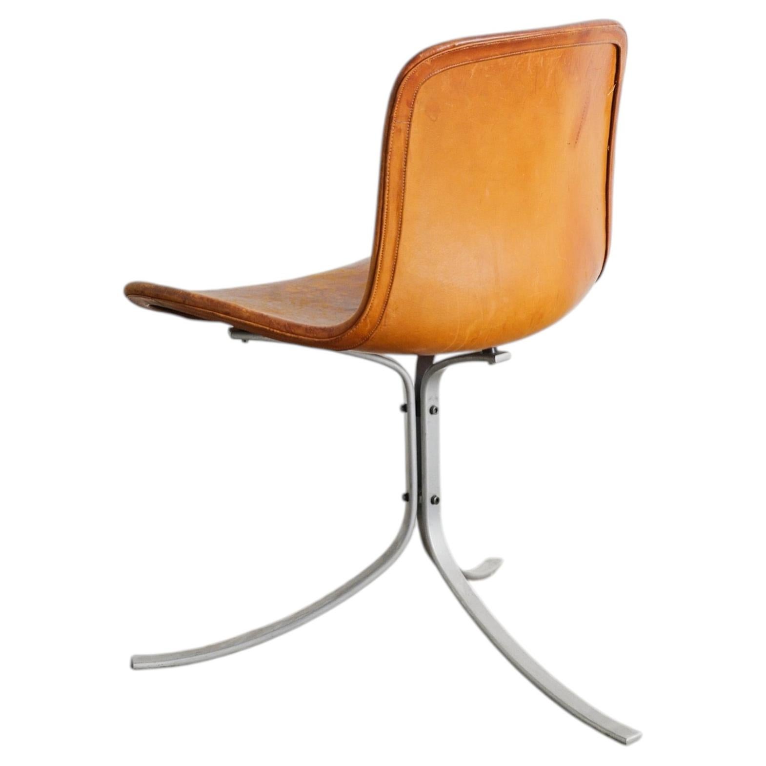 Poul Kjaerholm "PK-9" Dining Chair in Original Brown Leather by E. Kold, 1960s For Sale