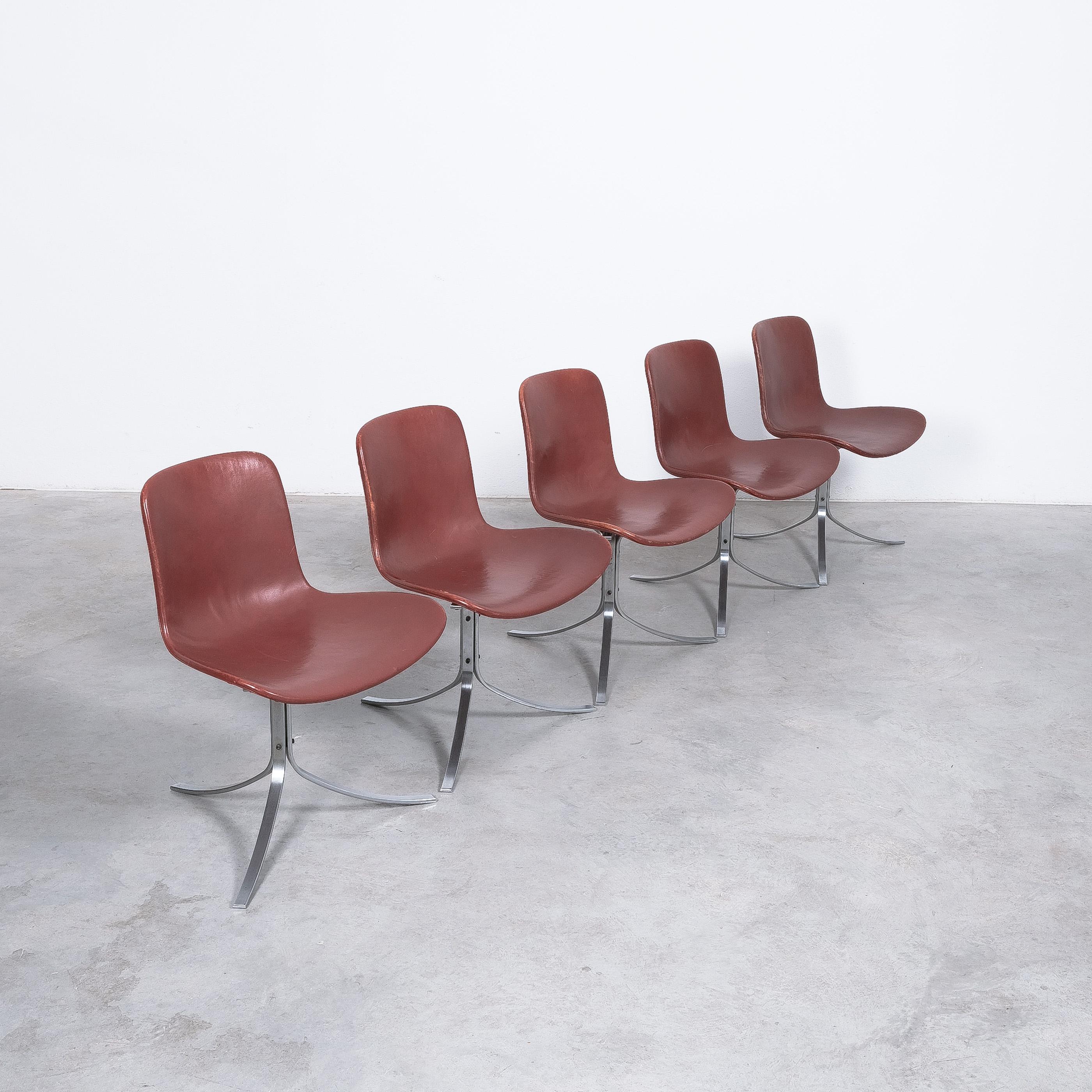 Poul Kjærholm PK-9 Dining Chairs by E. Kold Christensen Brown Leather, Denmark For Sale 2