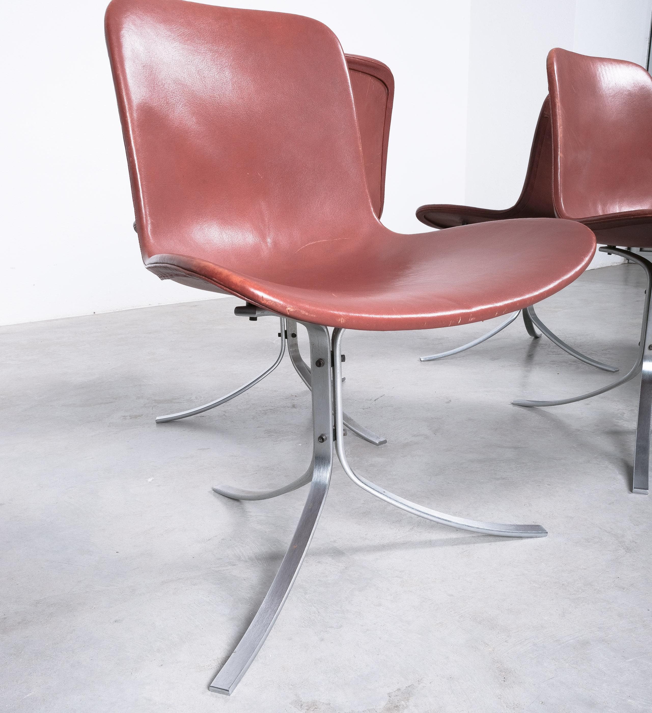 Poul Kjærholm PK-9 Dining Chairs by E. Kold Christensen Brown Leather, Denmark For Sale 3