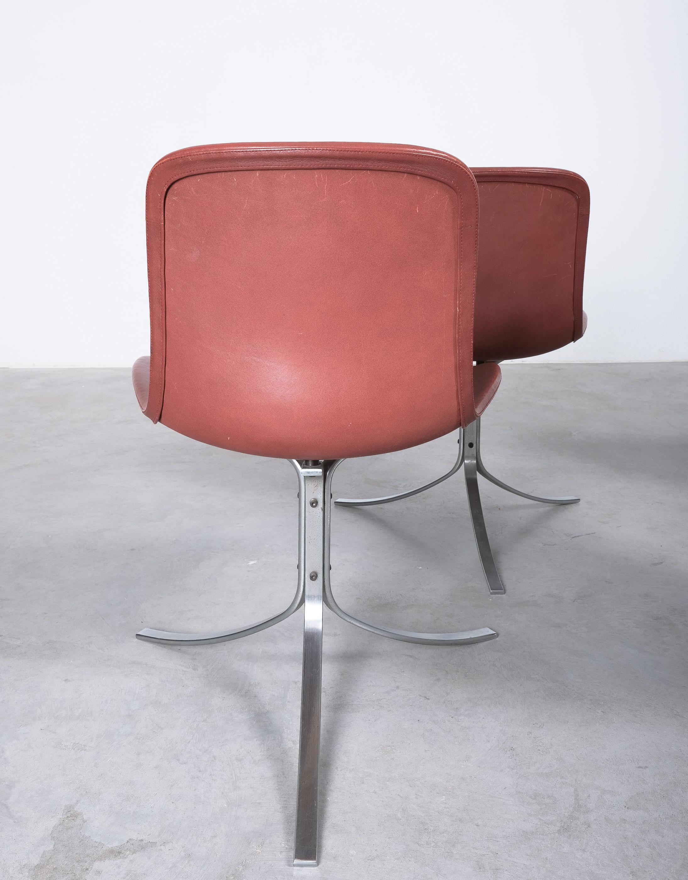 Poul Kjærholm PK-9 Dining Chairs by E. Kold Christensen Brown Leather, Denmark For Sale 4