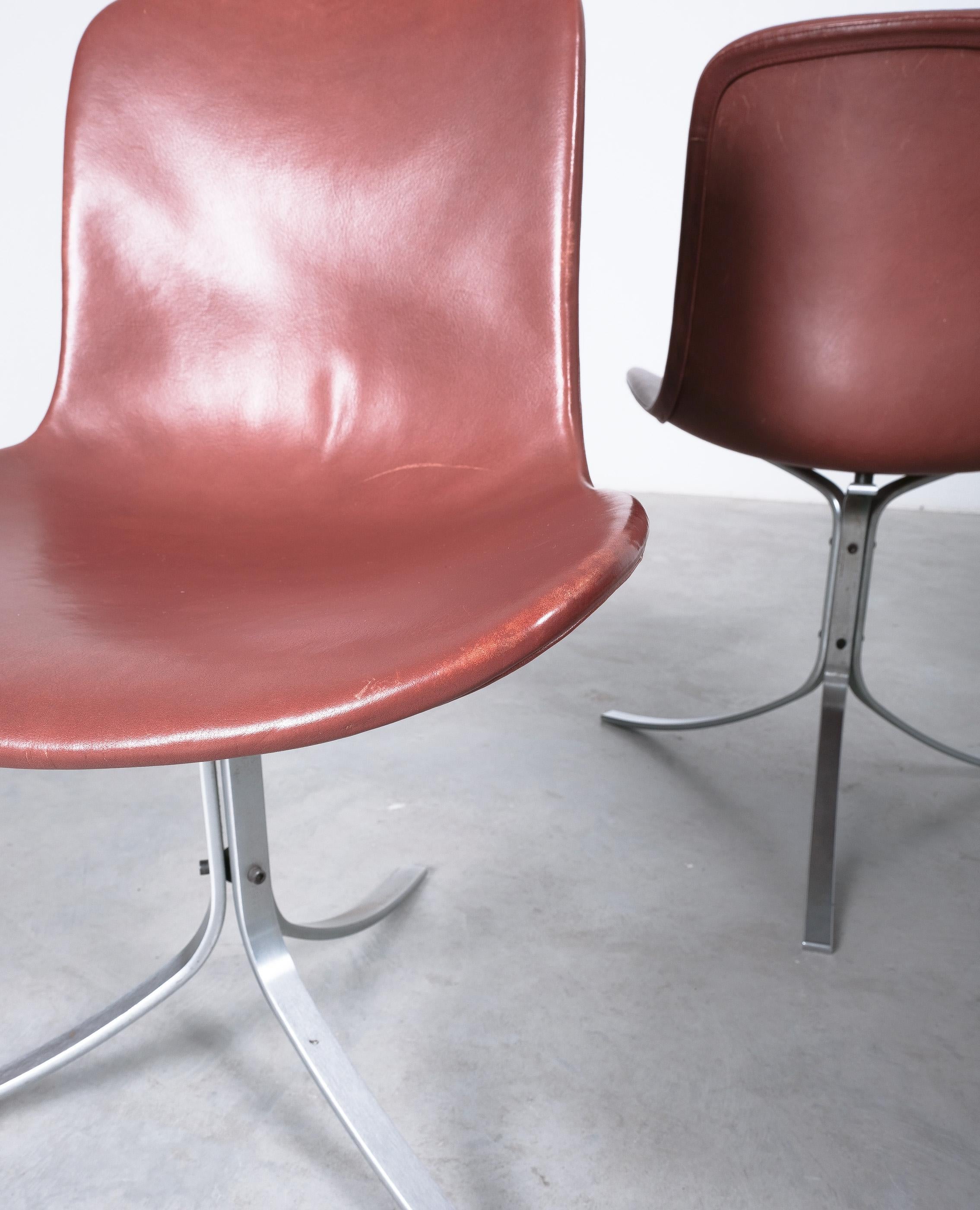 Poul Kjærholm PK-9 Dining Chairs by E. Kold Christensen Brown Leather, Denmark For Sale 5