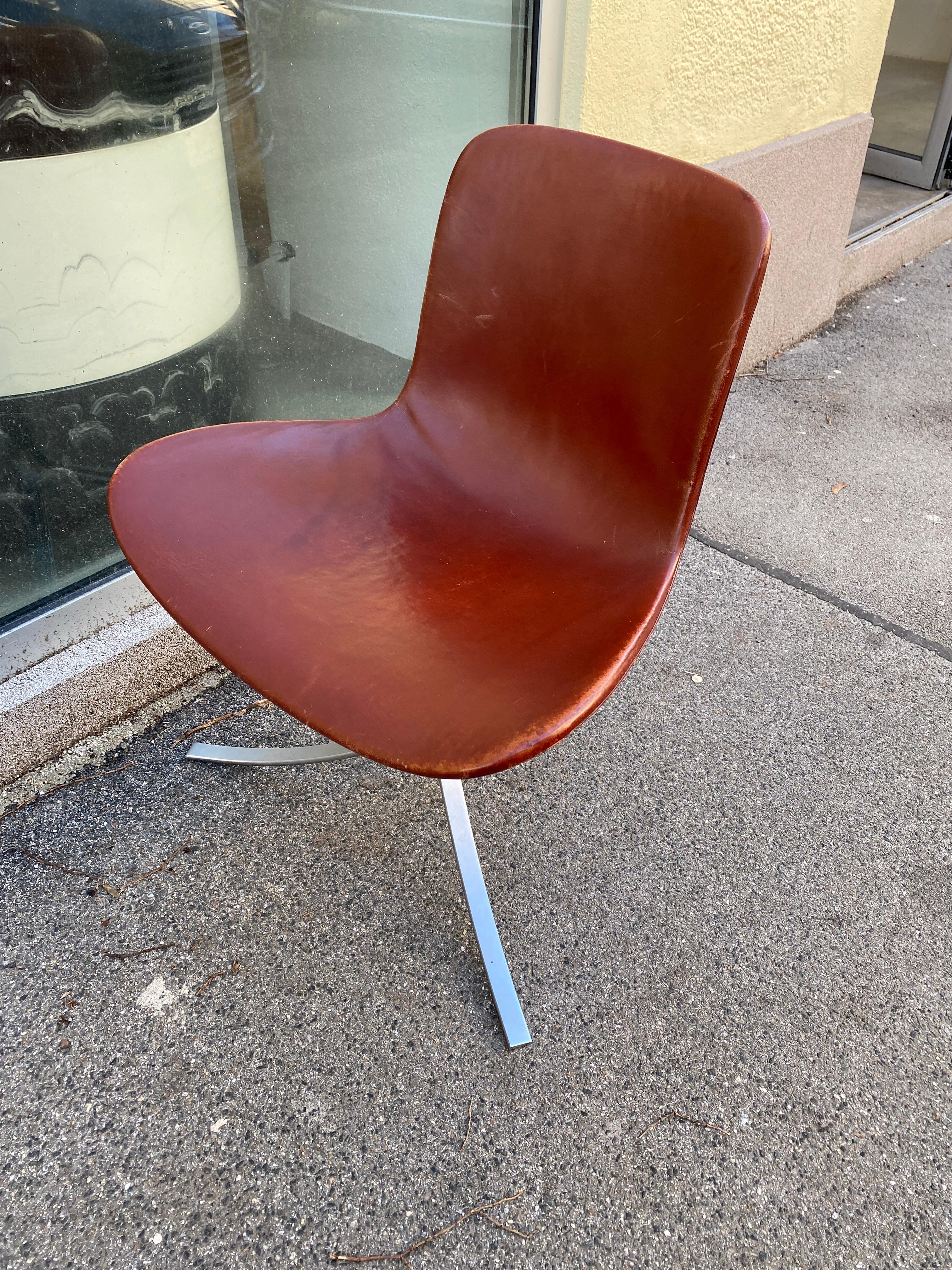 Poul Kjærholm PK-9 Dining Chairs by E. Kold Christensen Brown Leather, Denmark For Sale 6