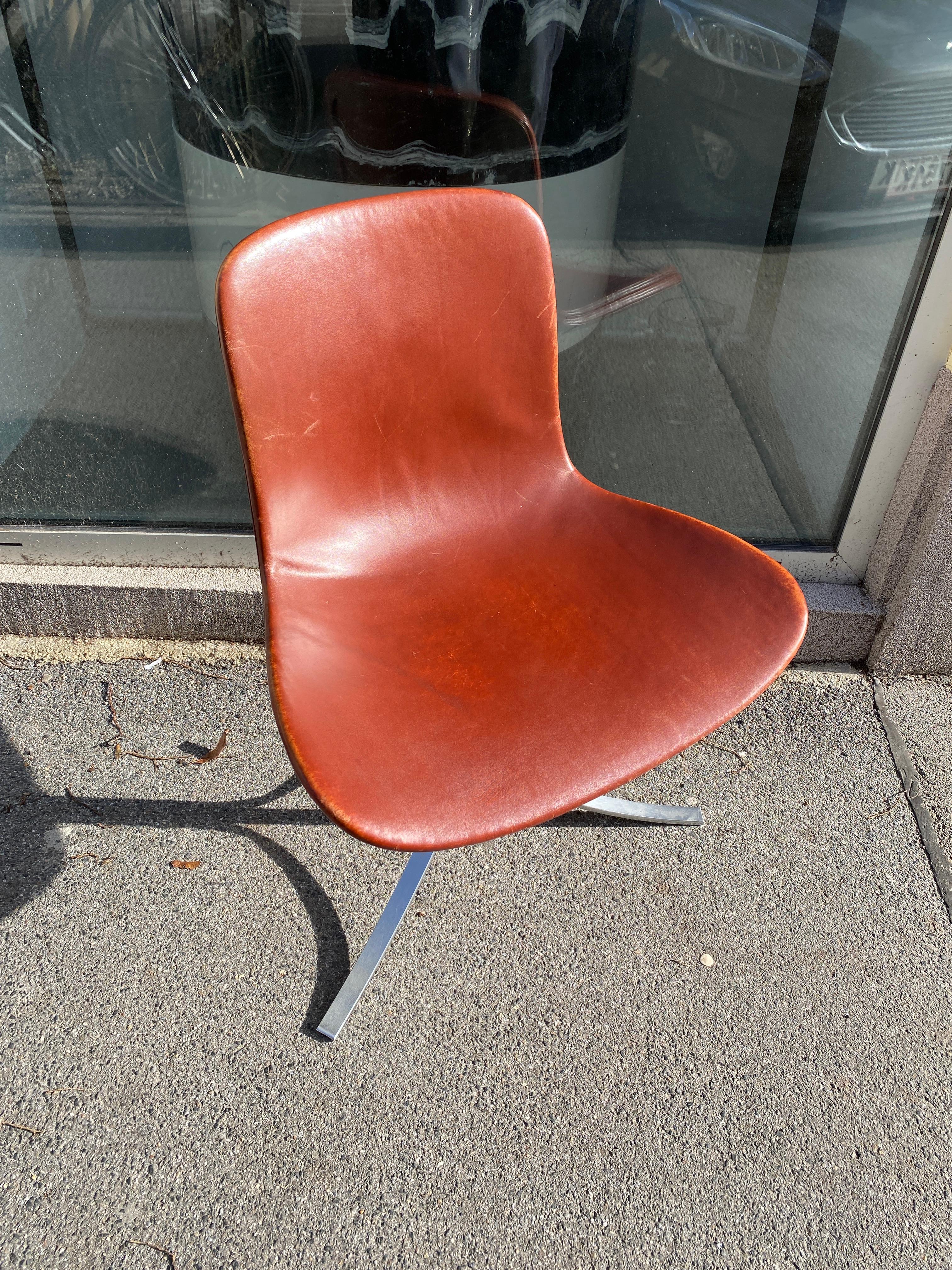Poul Kjærholm PK-9 Dining Chairs by E. Kold Christensen Brown Leather, Denmark For Sale 7
