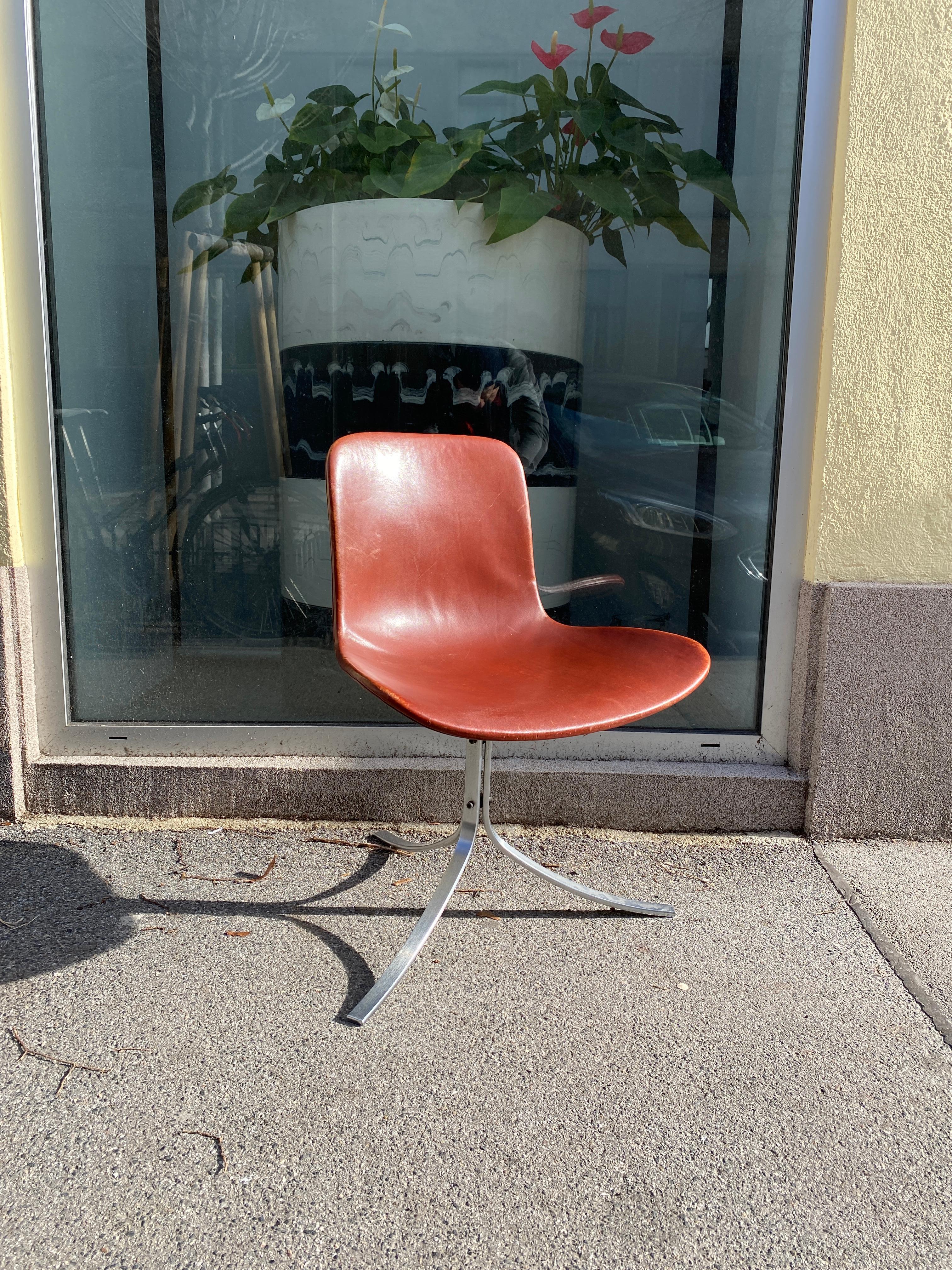 Poul Kjærholm PK-9 Dining Chairs by E. Kold Christensen Brown Leather, Denmark For Sale 8