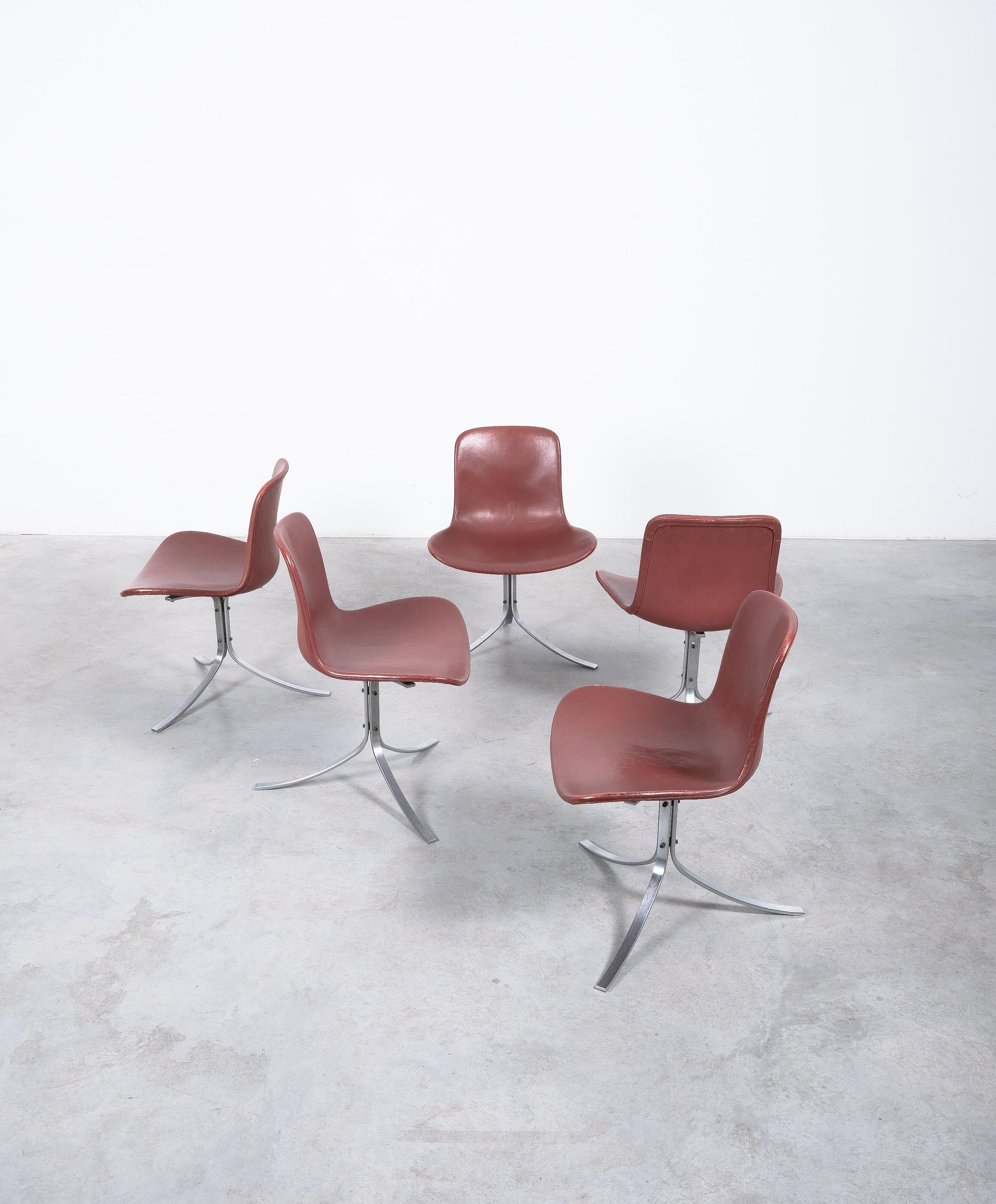 Mid-Century Modern Poul Kjærholm PK-9 Dining Chairs by E. Kold Christensen Brown Leather, Denmark For Sale