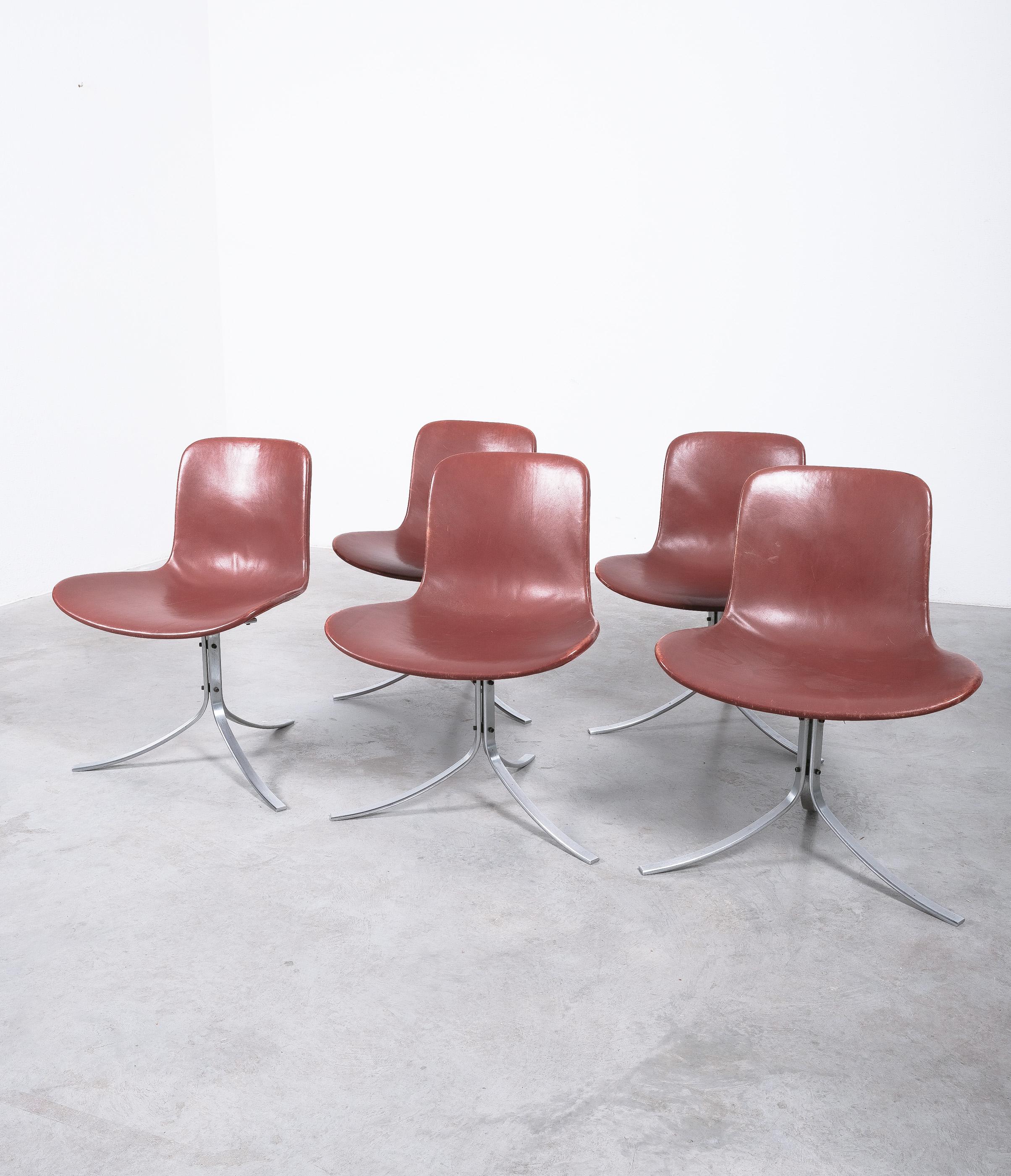Mid-20th Century Poul Kjærholm PK-9 Dining Chairs by E. Kold Christensen Brown Leather, Denmark For Sale