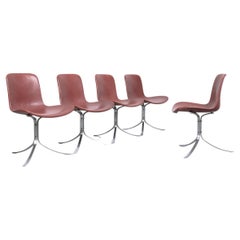 Vintage Poul Kjærholm PK-9 Dining Chairs by E. Kold Christensen Brown Leather, Denmark
