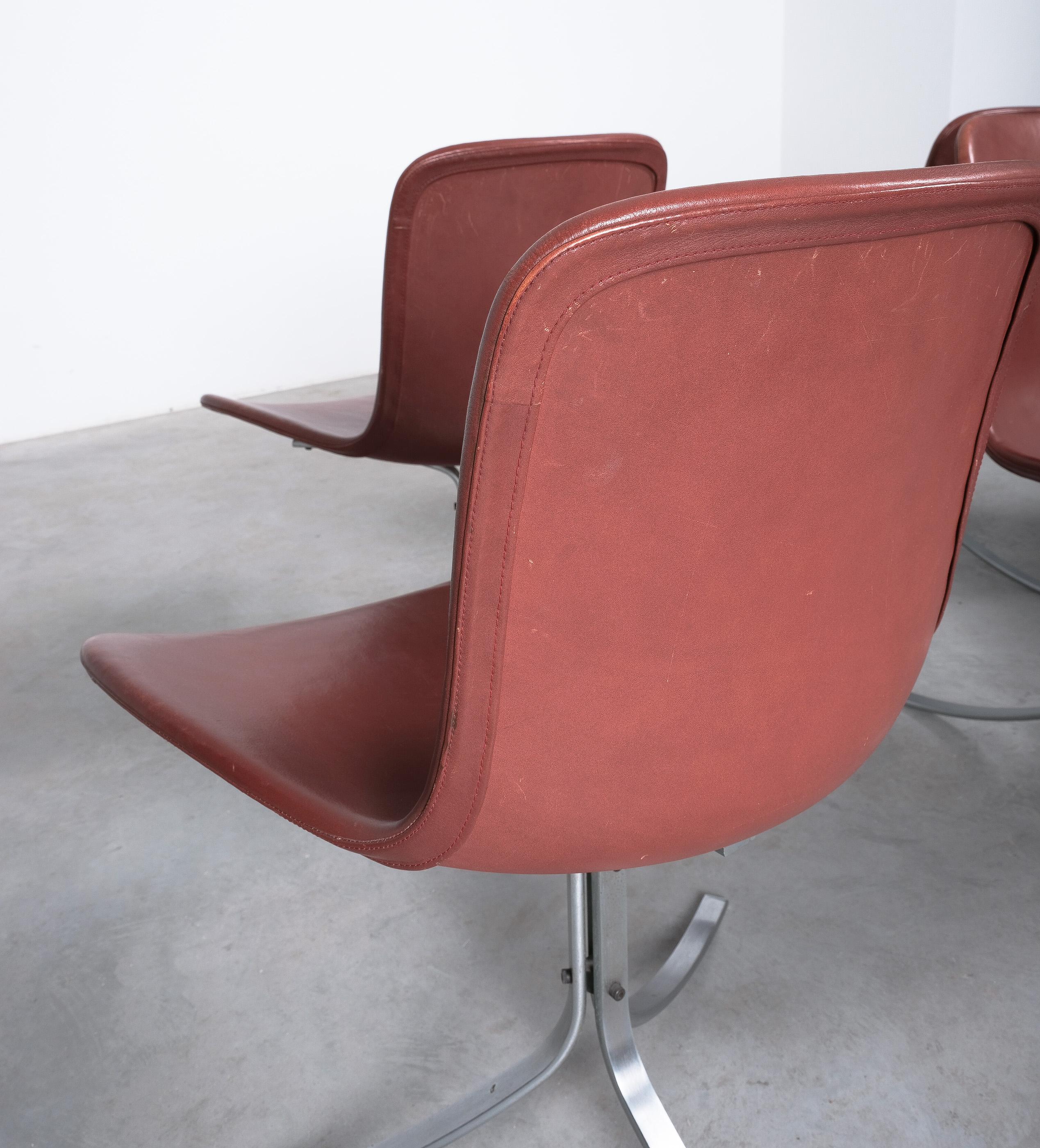 Poul Kjærholm PK-9 Dining Chairs by E. Kold Christensen Brown Leather, Denmark For Sale 6
