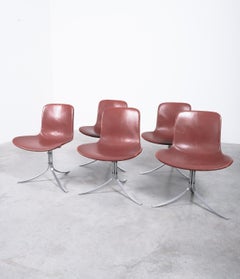 Poul Kjærholm PK-9 Dining Chairs by E. Kold Christensen Brown Leather, Denmark