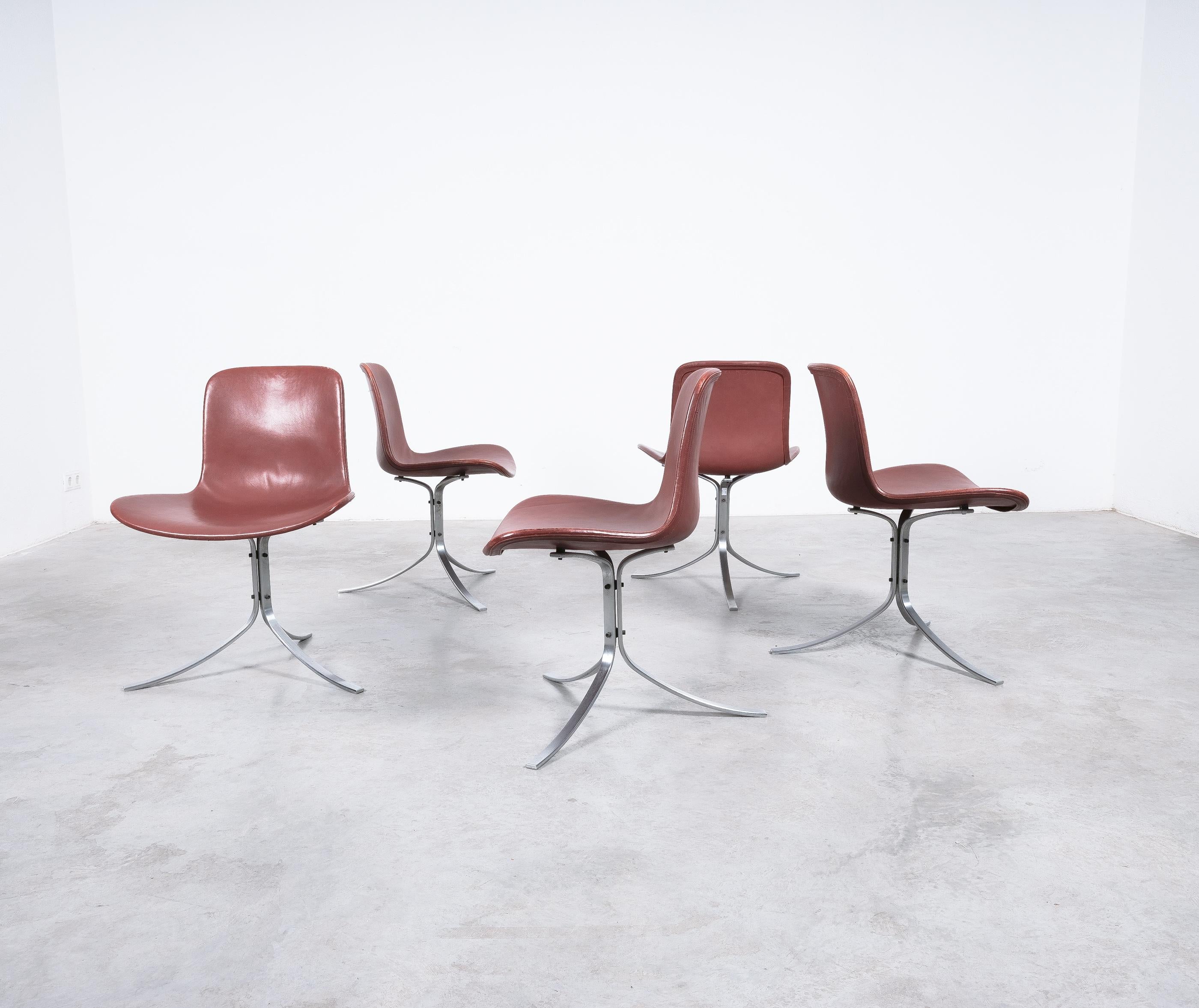 Poul Kjærholm PK-9 Dining Chairs by E. Kold Christensen Brown Leather, Denmark In Good Condition For Sale In Vienna, AT