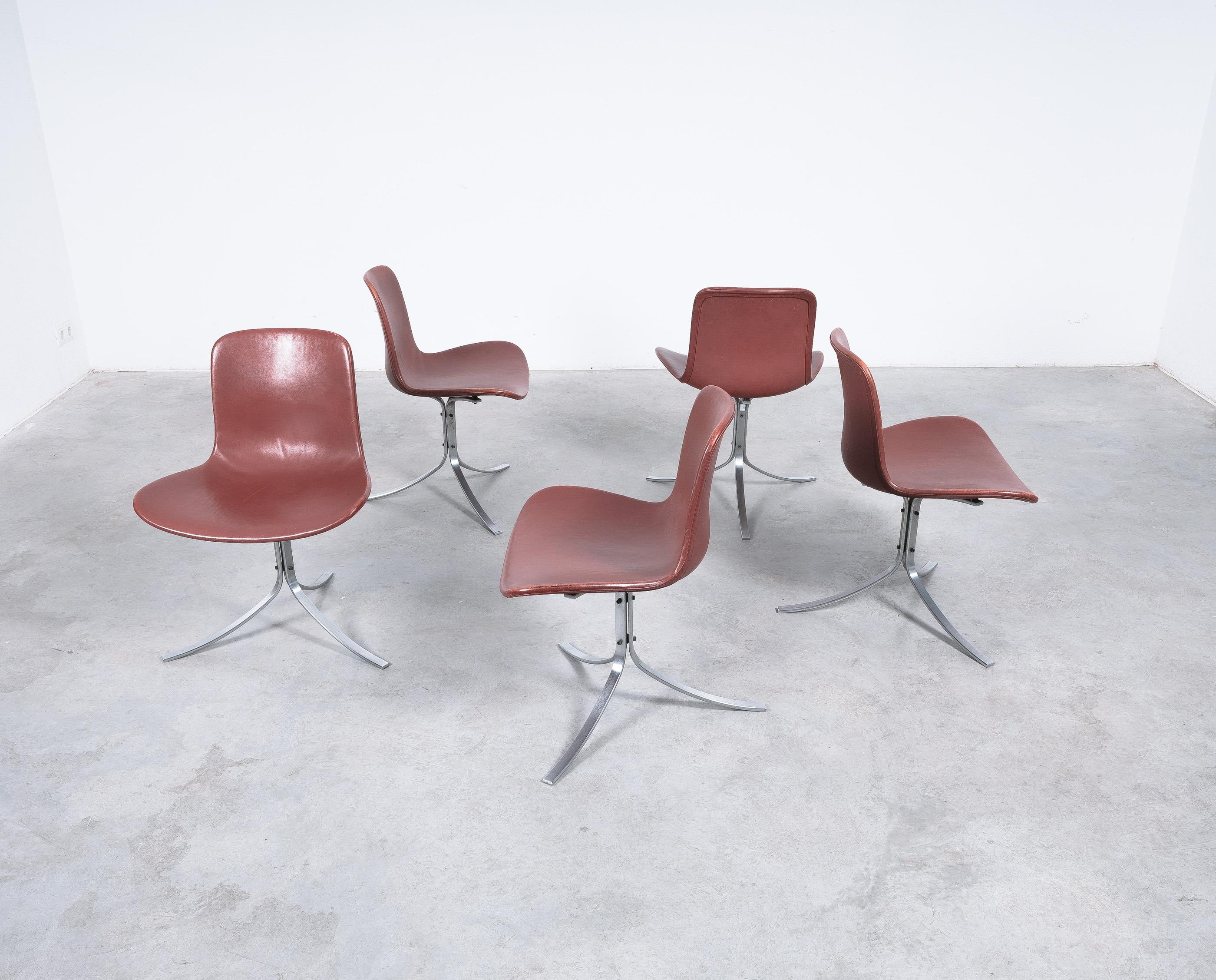 Mid-20th Century Poul Kjærholm PK-9 Dining Chairs by E. Kold Christensen Brown Leather, Denmark For Sale