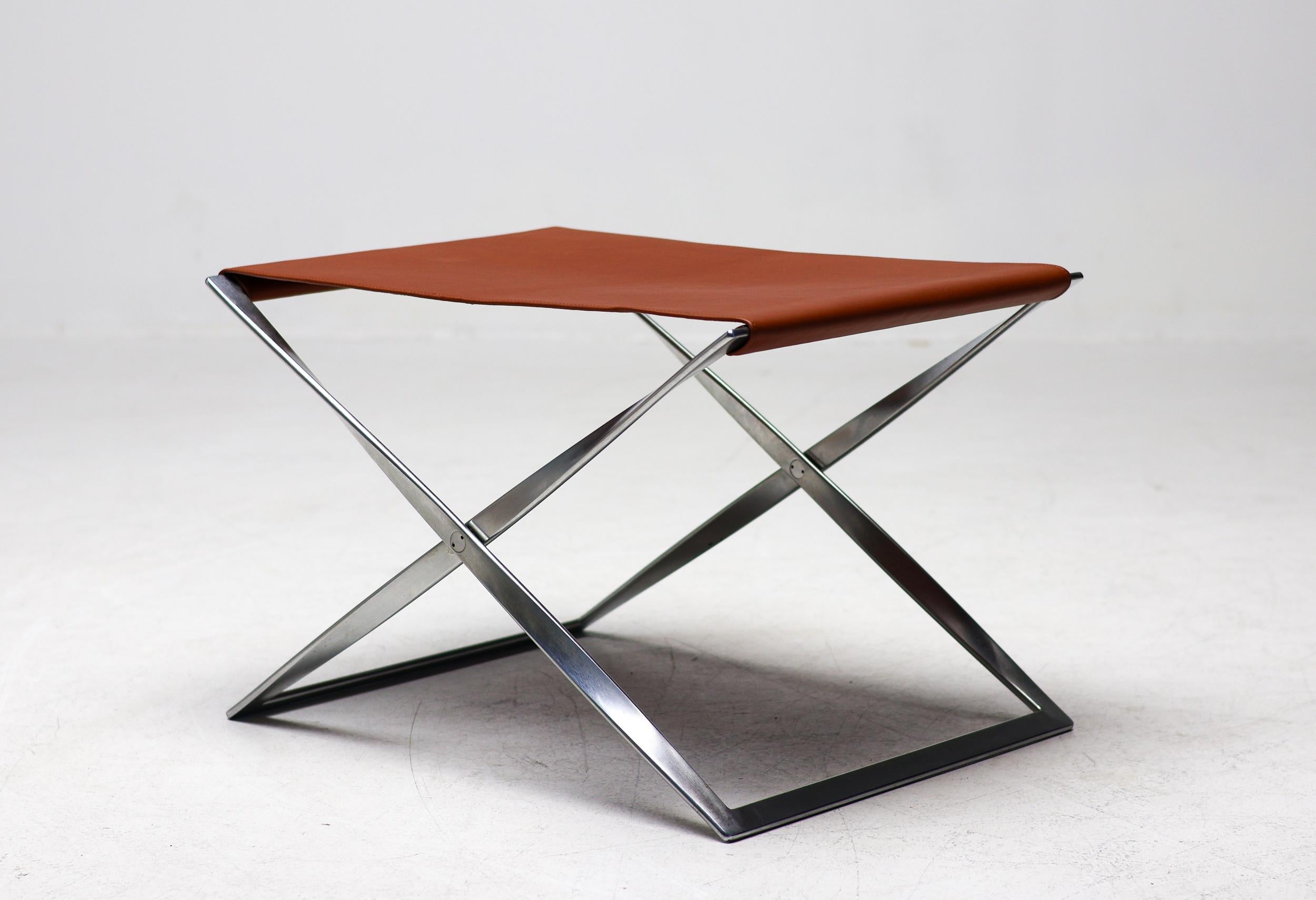 Tabouret pliant PK-91 de E. Kold Christensen en cuir cognac en vente 5