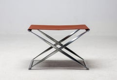 Tabouret pliant PK-91 de E. Kold Christensen en cuir cognac