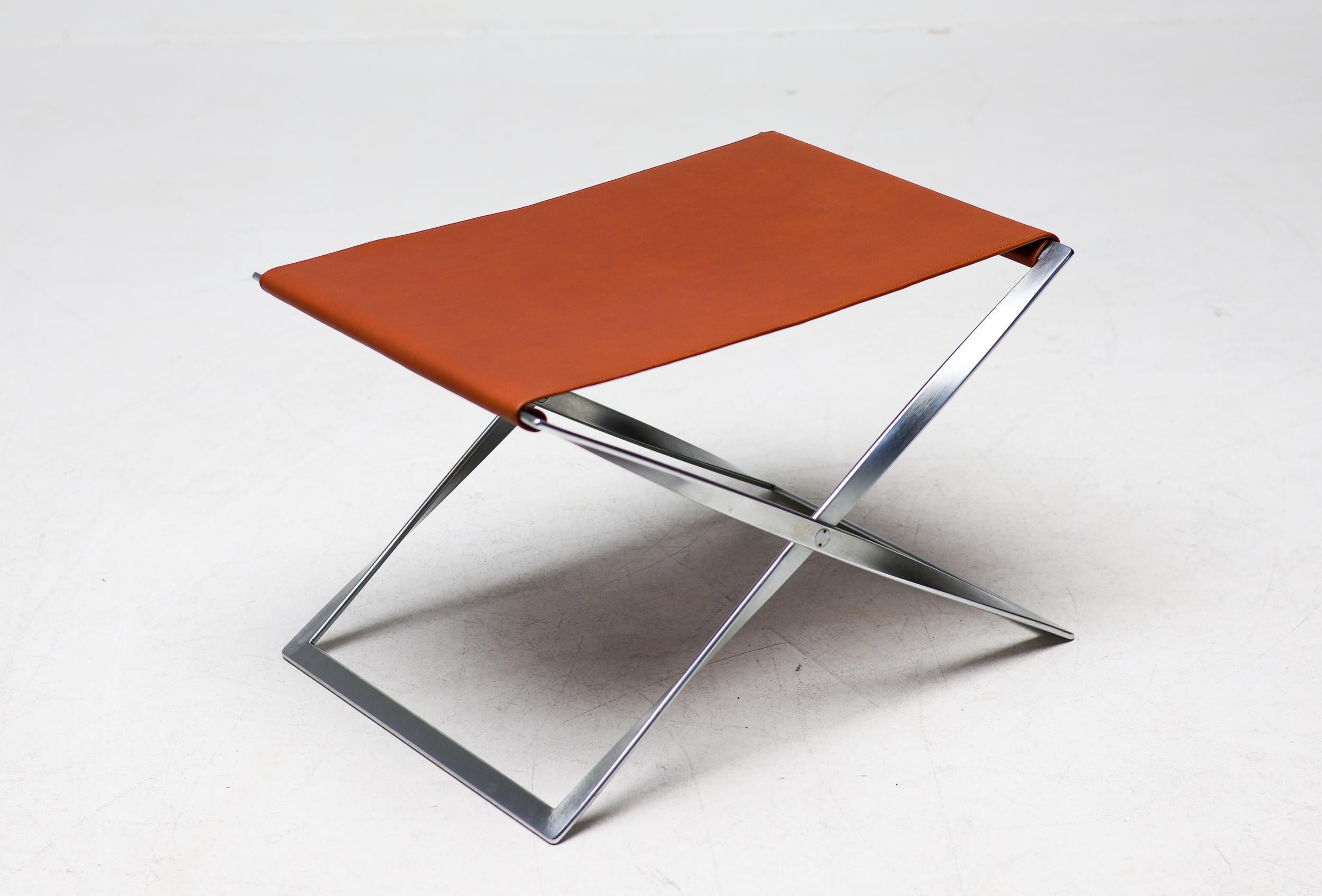 Tabouret pliant PK-91 de E. Kold Christensen en cuir cognac en vente 2