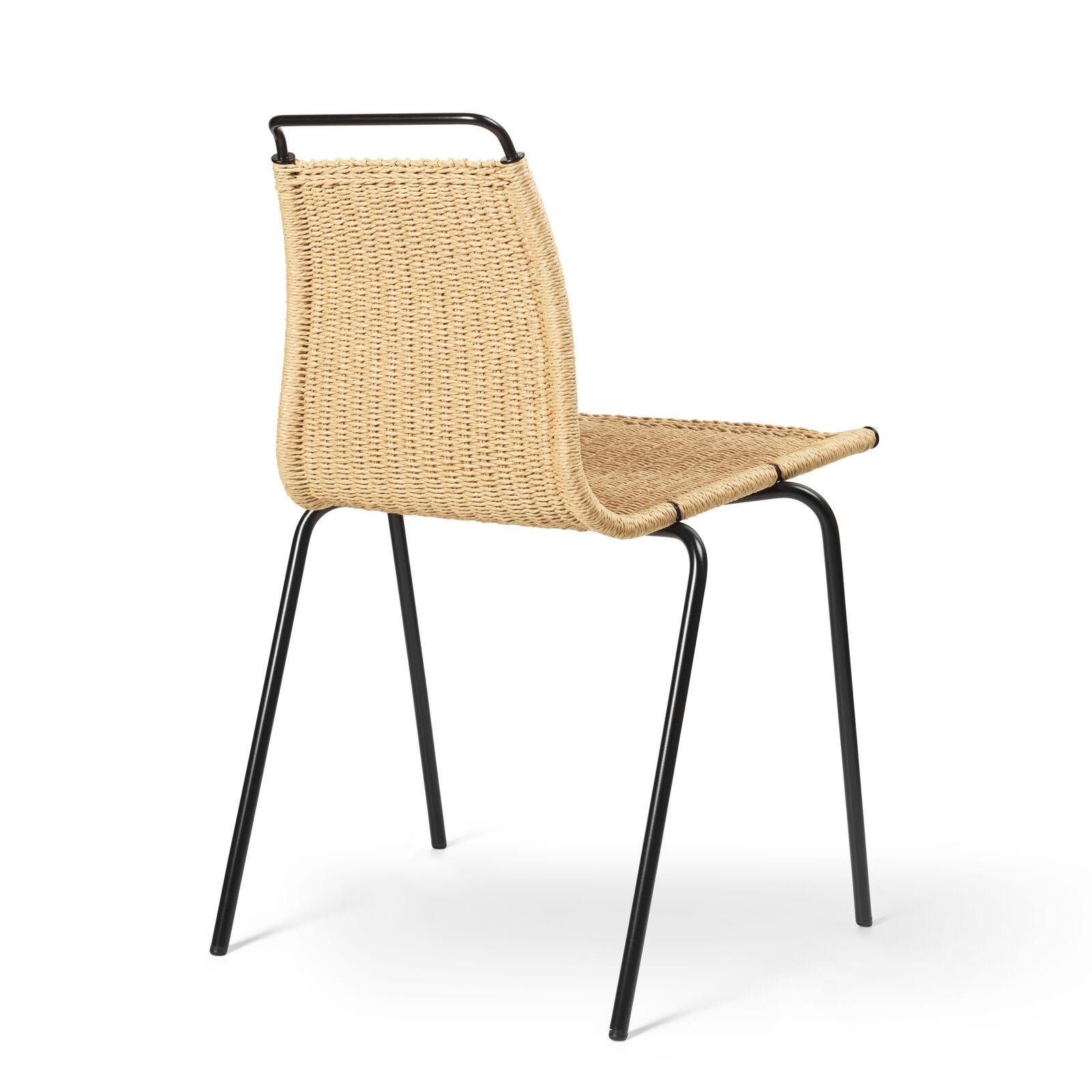 Poul Kjaerholm PK1 Stuhl Schwarzer Stahl Natural Papercord für Carl Hansen (Moderne der Mitte des Jahrhunderts) im Angebot