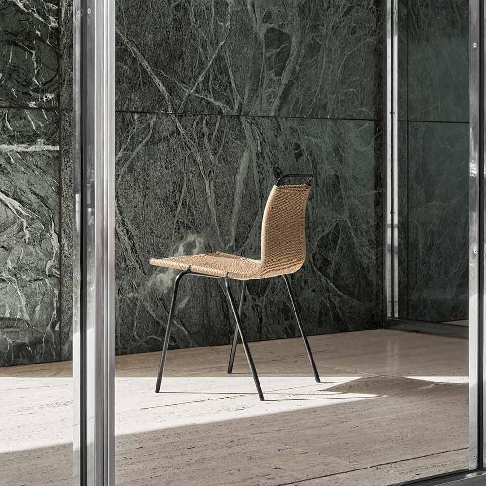 Poul Kjaerholm PK1 Stuhl Schwarzer Stahl Natural Papercord für Carl Hansen (Papierkordel) im Angebot