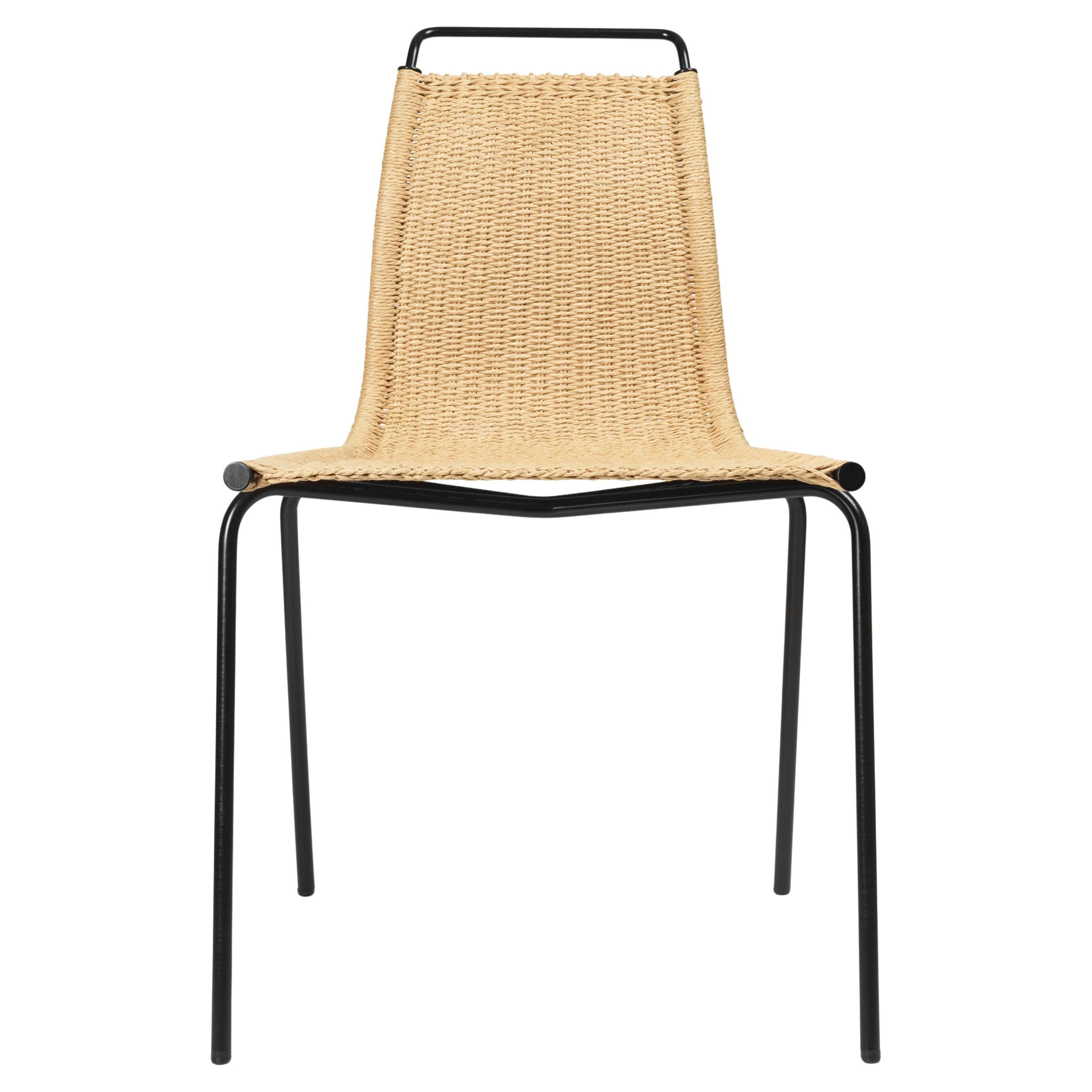 Poul Kjaerholm PK1 Stuhl Schwarzer Stahl Natural Papercord für Carl Hansen