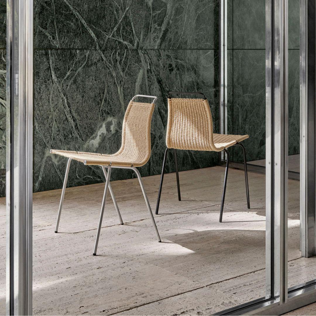 Papercord Poul Kjærholm 'PK1' Chair in Black Steel and Paper Cord for Carl Hansen & Son For Sale