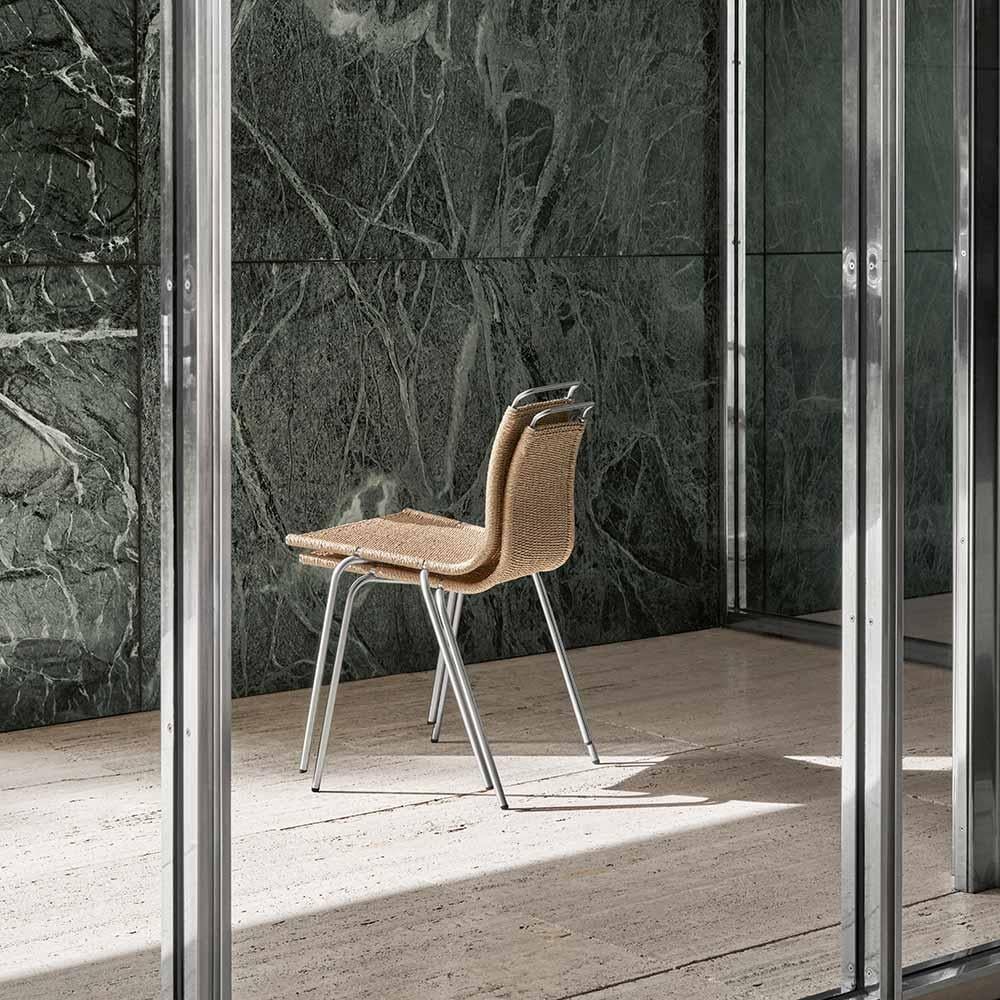 Poul Kjaerholm PK1 Stuhl Edelstahl Natural Papercord für Carl Hansen (Papierkordel) im Angebot