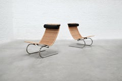Poul Kjaerholm PK20 Cantiliver Stainless Steel, Cane and Leather Lounge Chairs