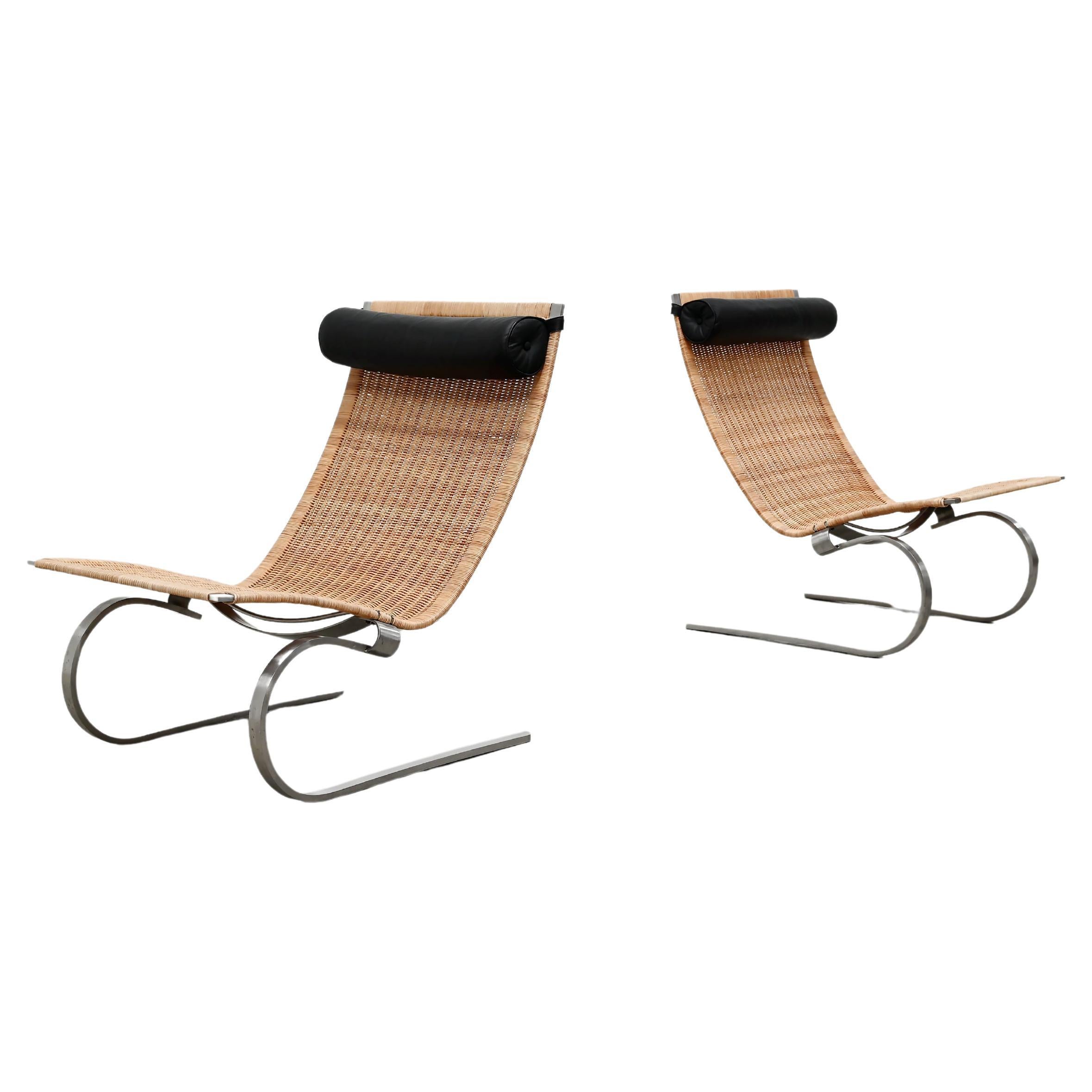 Poul Kjaerholm PK20 Cantiliver Lounge-Stühle aus Edelstahl, Rohr und Leder im Angebot