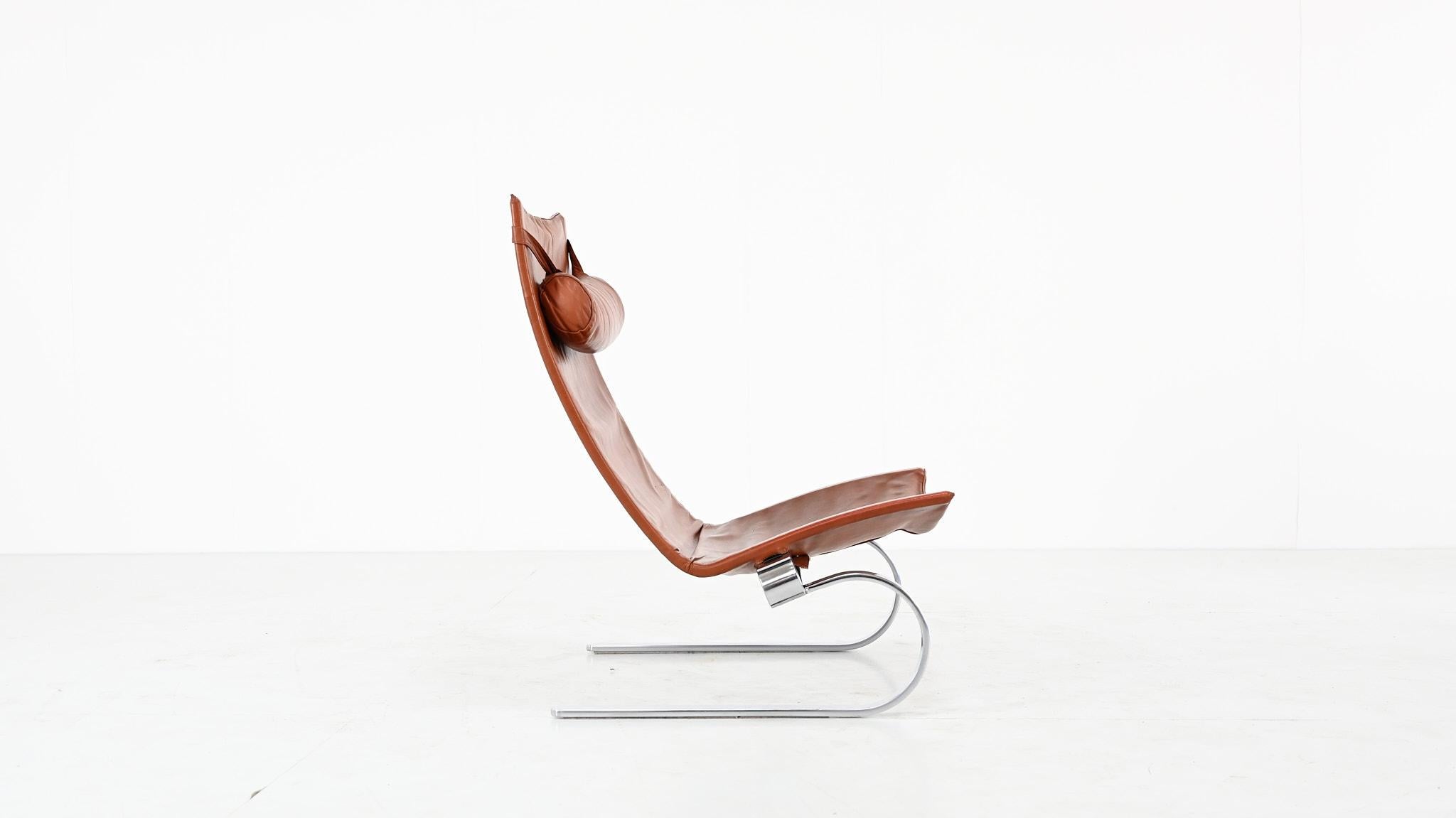Scandinavian Modern Poul Kjaerholm PK20 Lounge Chair E. Kold Christensen Denmark Steel Leather 1968 For Sale