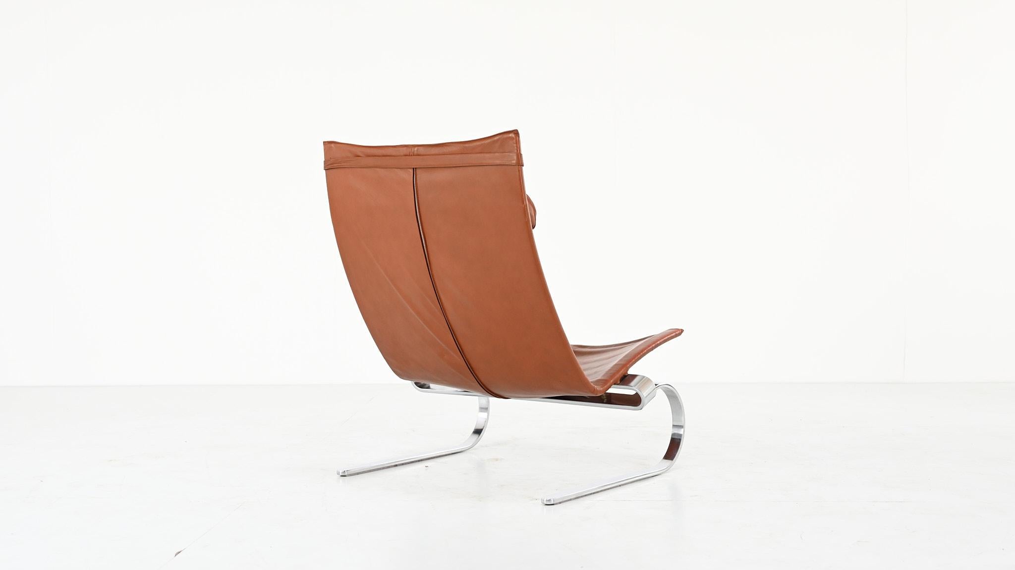 Danish Poul Kjaerholm PK20 Lounge Chair E. Kold Christensen Denmark Steel Leather 1968 For Sale