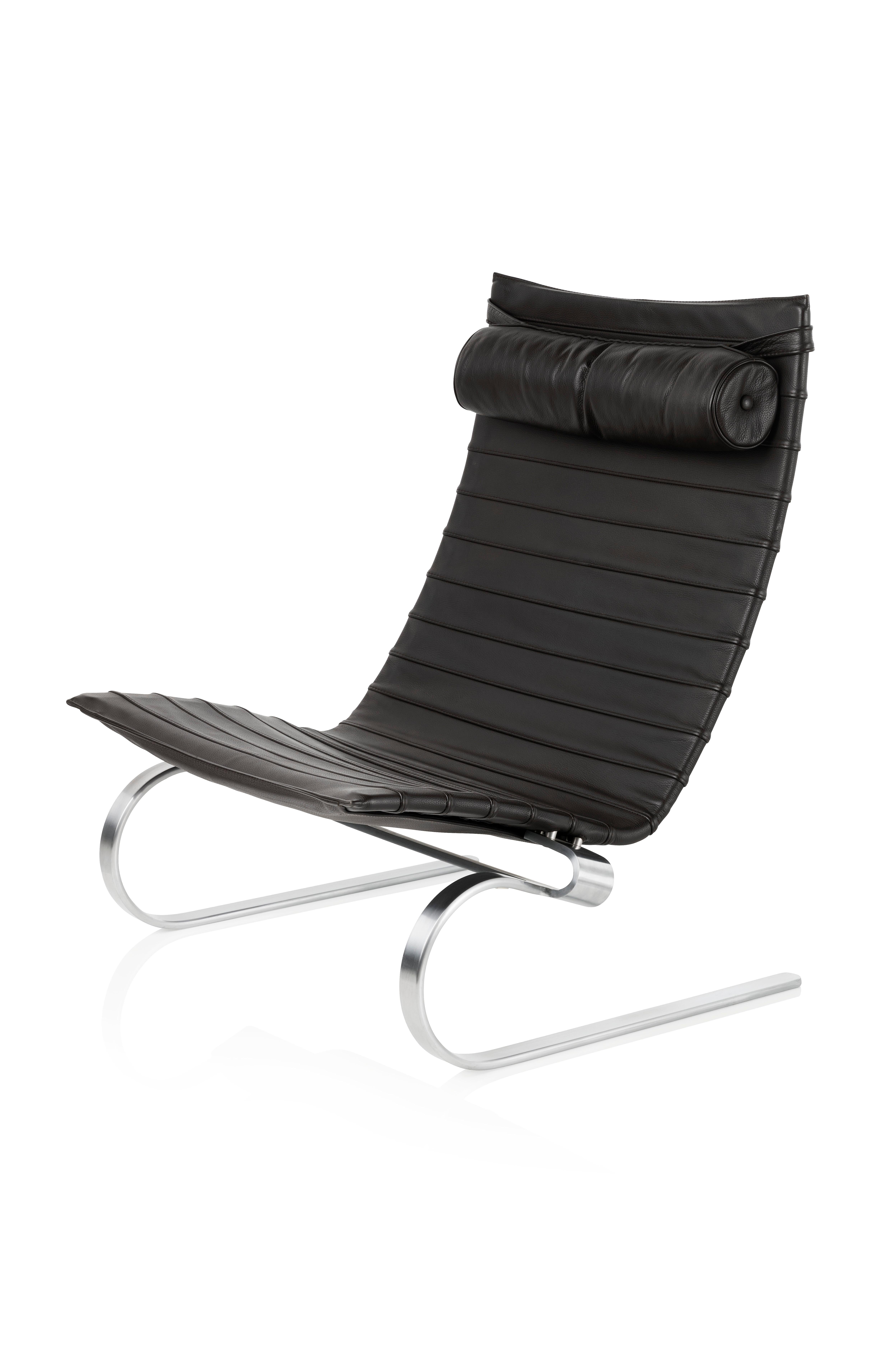 The PK20™ is a laidback and elegant easy chair, designed by Poul Kjærholm. Handcrafted in both wicker and leather, the chair features soft leather upholstery and a reclining headrest, resting on a flexible matt chromed spring steel frame. Over the