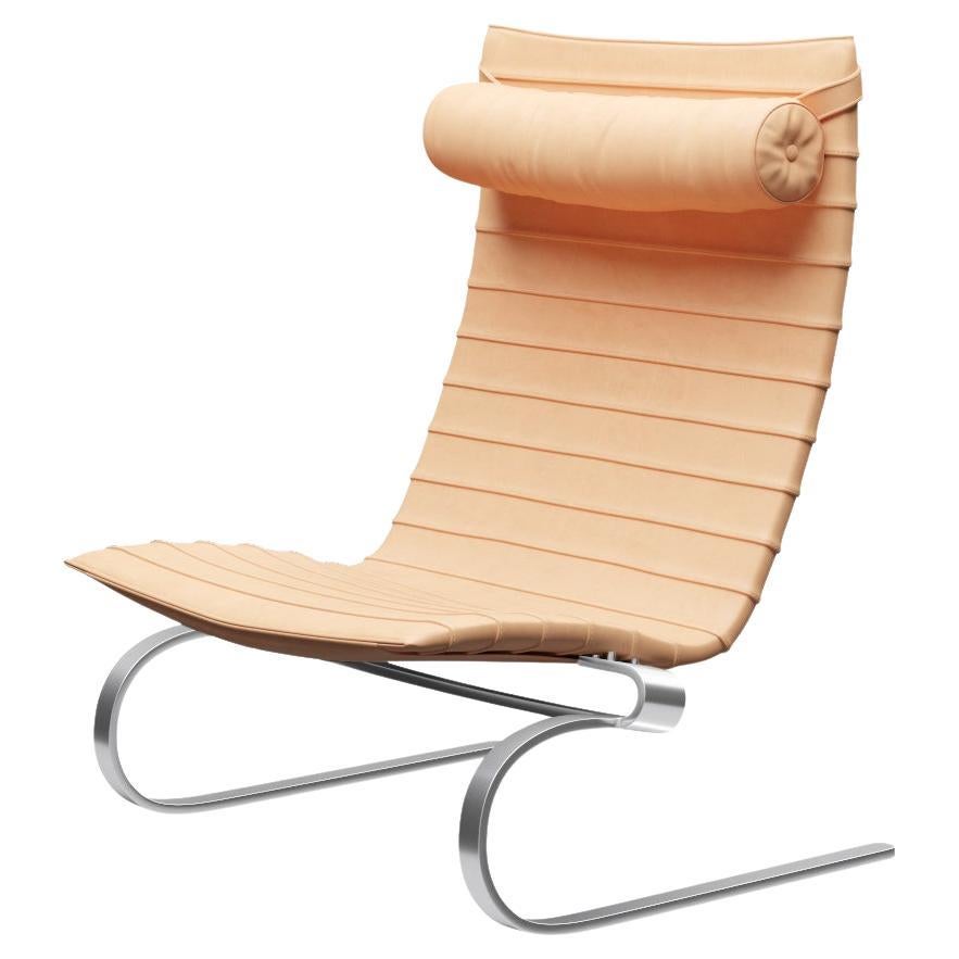 Poul Kjærholm PK20 Lounge Chair Natural Leather Chromed Steel for Fritz Hansen For Sale