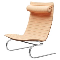 Poul Kjærholm PK20 Lounge Chair Natural Leather Chromed Steel for Fritz Hansen