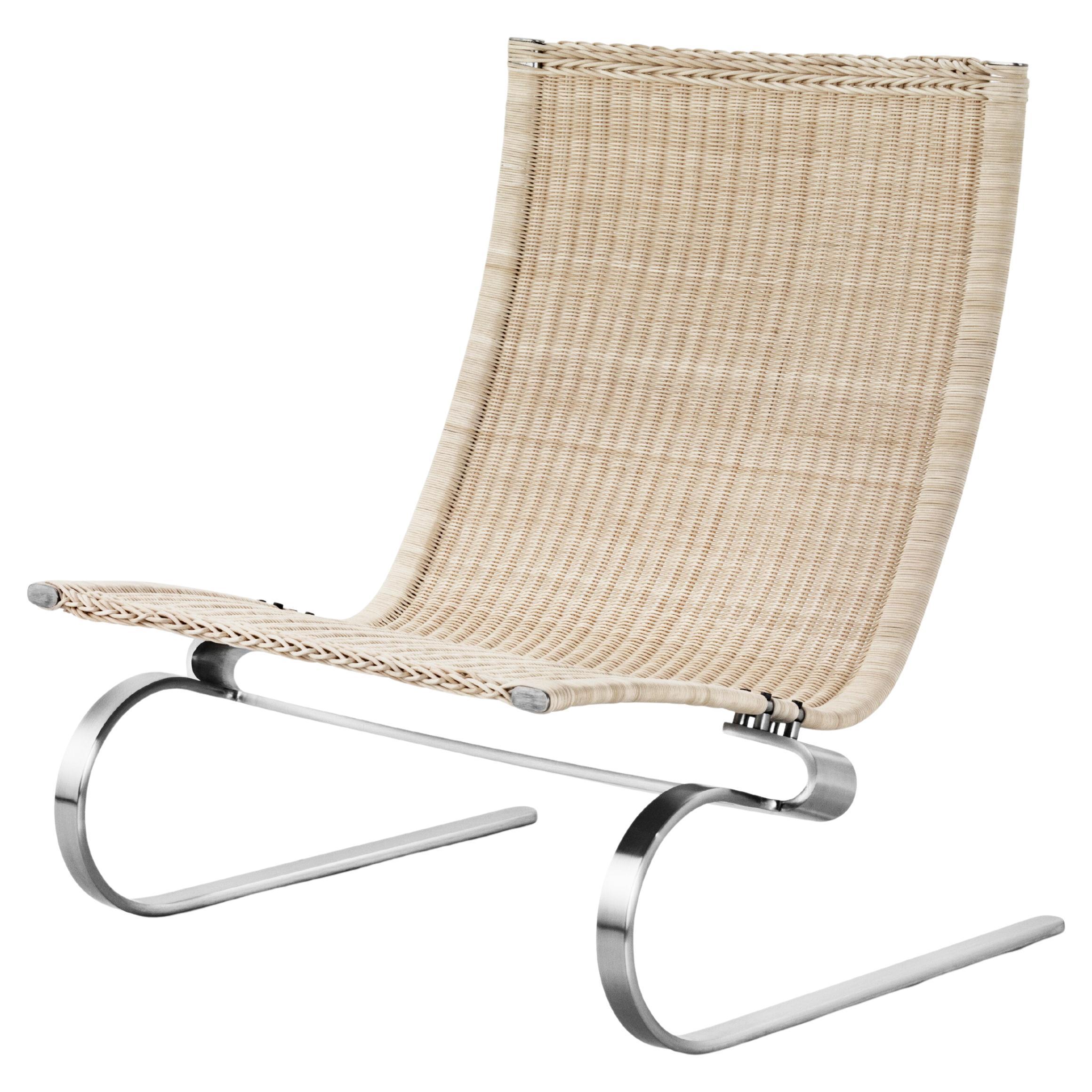 Poul Kjærholm PK20 Lounge Chair Natural Wicker Chromed Steel for Fritz Hansen