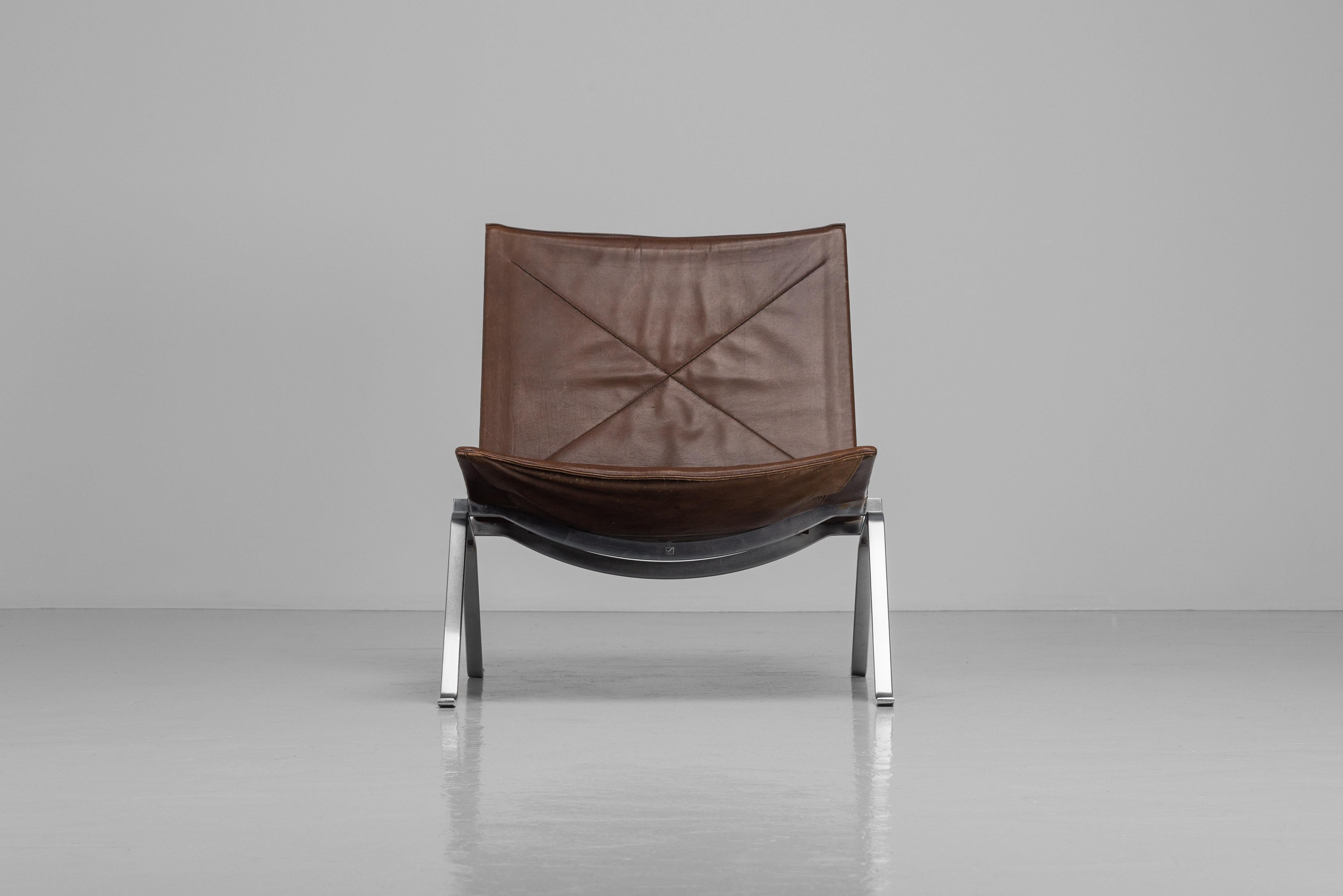 Mid-Century Modern Poul Kjaerholm PK22 brown leather EKC Denmark 1956 For Sale