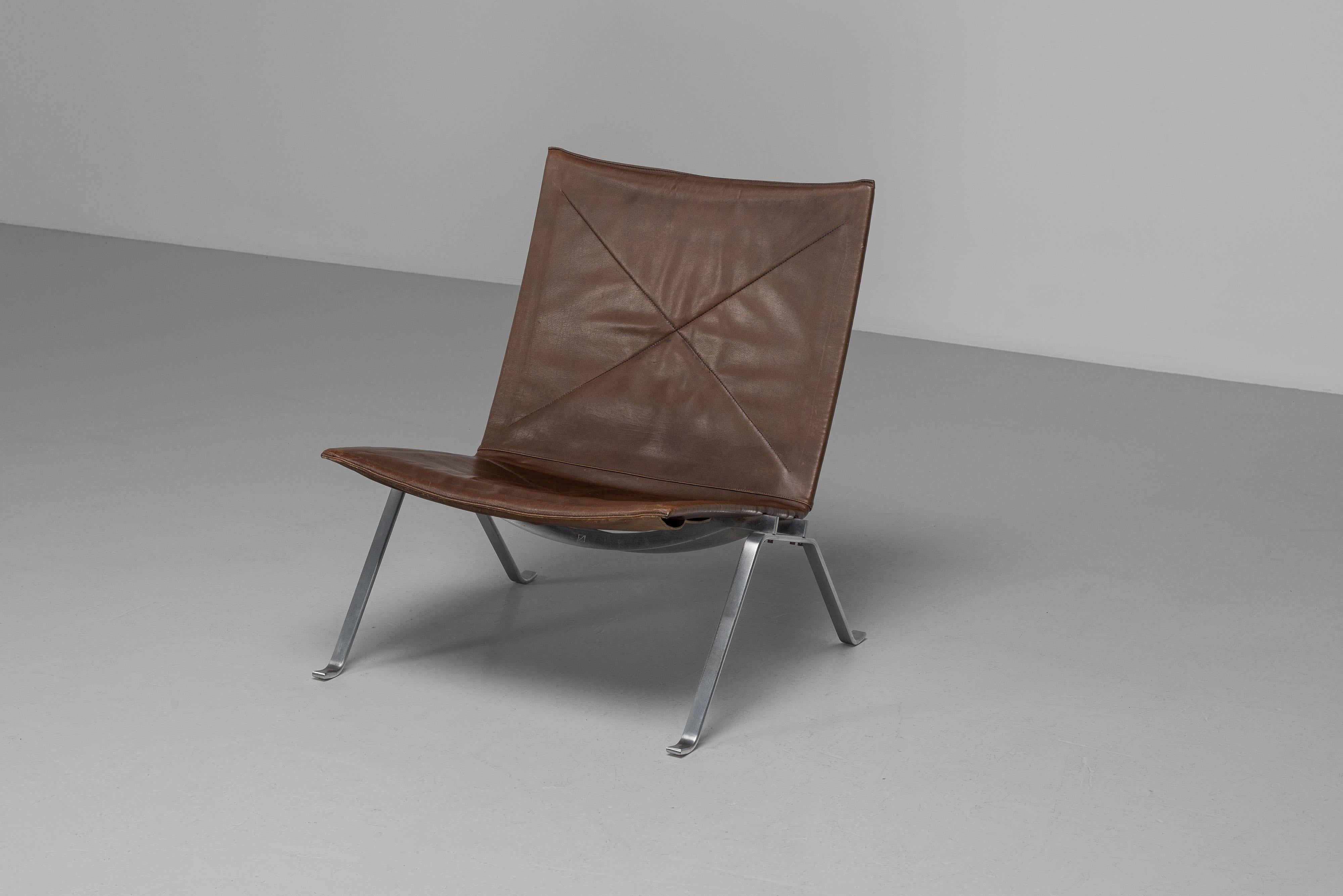 Danish Poul Kjaerholm PK22 brown leather EKC Denmark 1956 For Sale