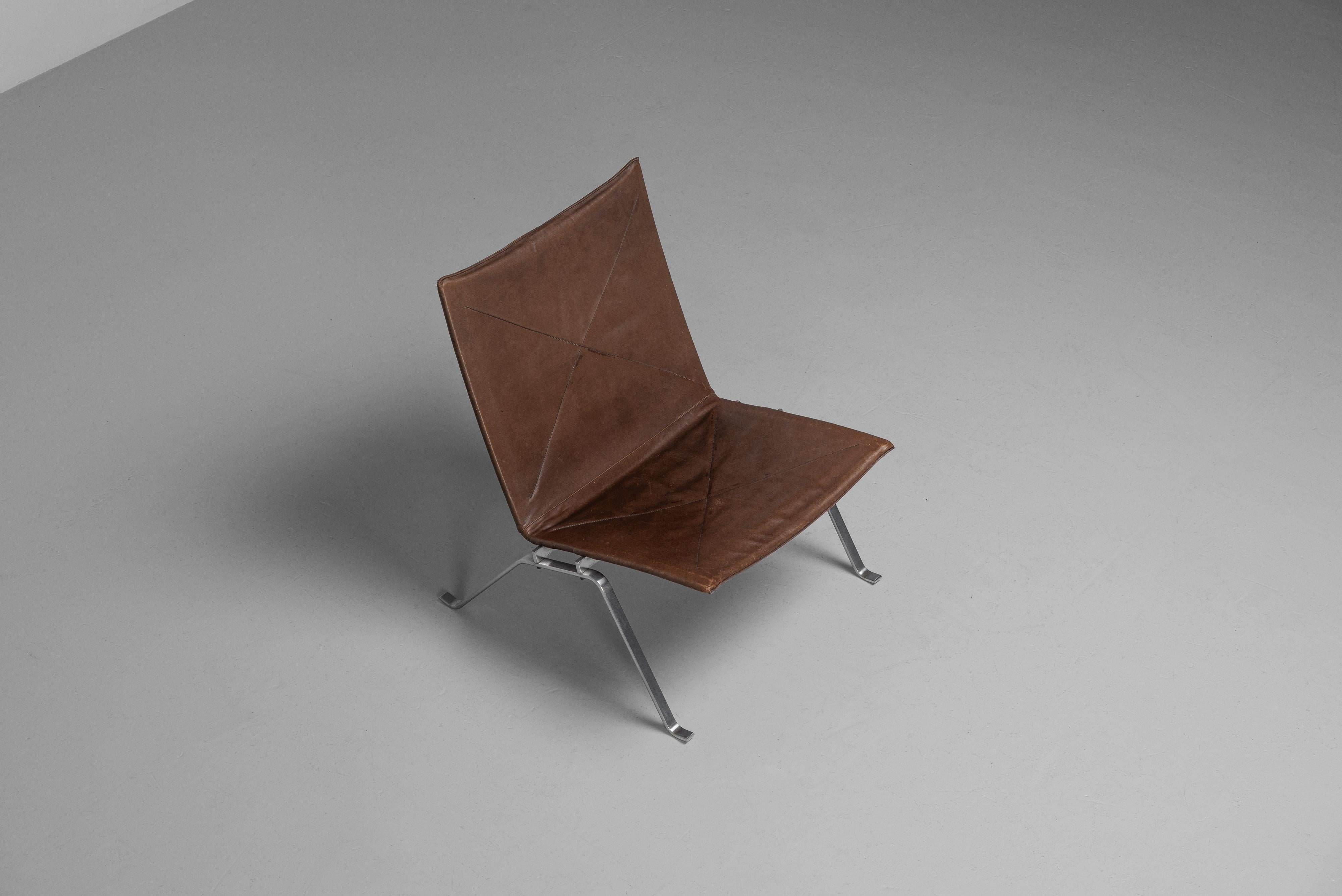 Poul Kjaerholm PK22 brown leather EKC Denmark 1956 In Good Condition For Sale In Roosendaal, Noord Brabant